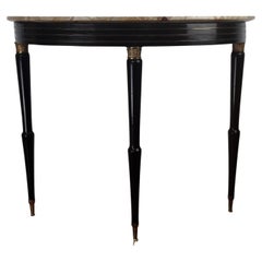1950s Midcentury Italian Wood Brass Demilune Console Table with Marble Top