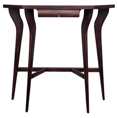 1950s Midcentury Italian Wood Brass Wall Console Table