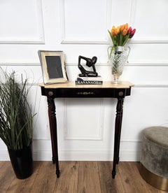 1950s Midcentury Italian Wood Brass Wall Console Table with Marble Top