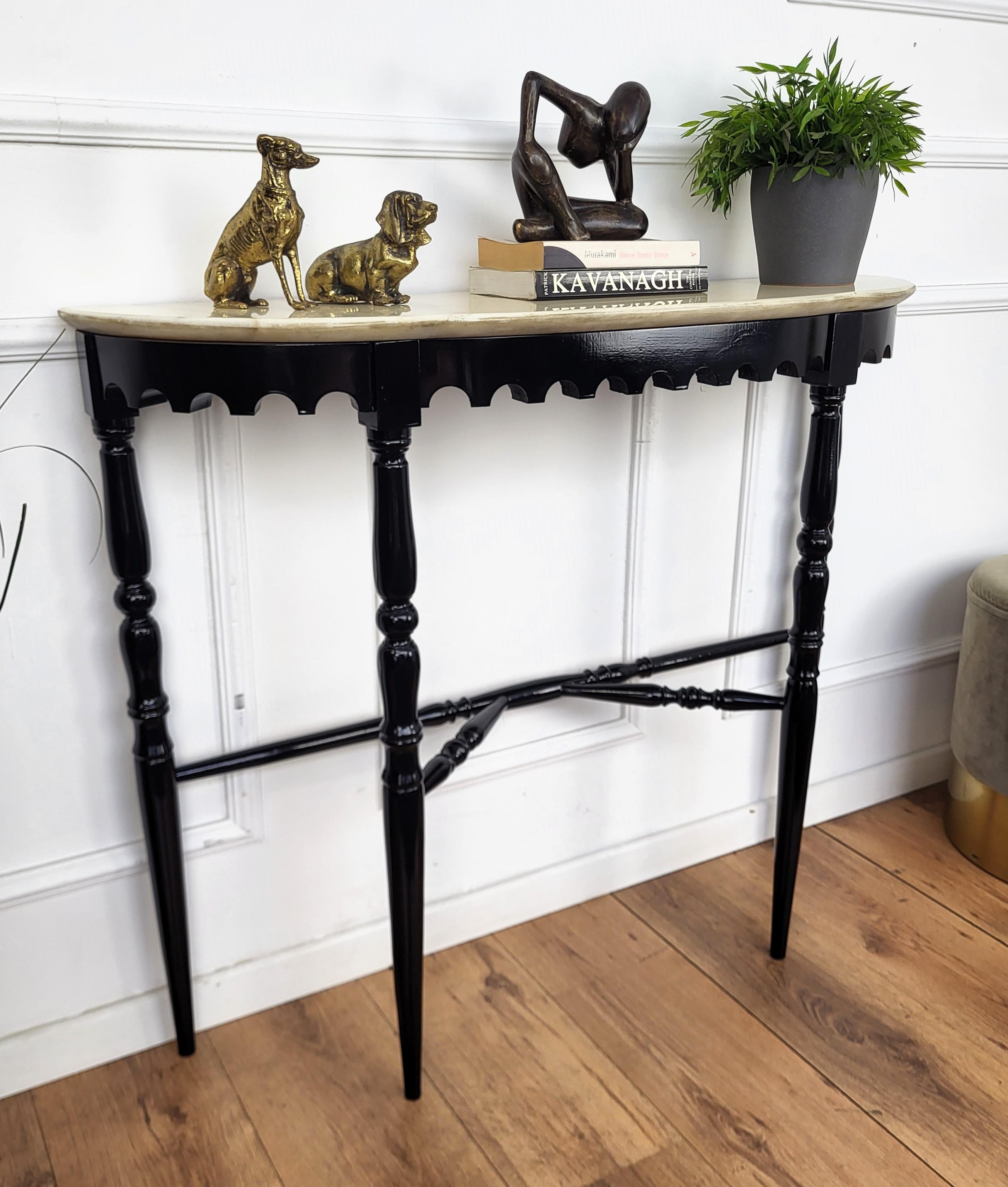 Mid-Century Modern 1950s Midcentury Italian Wood Brass Wall Console Table with Marble Top