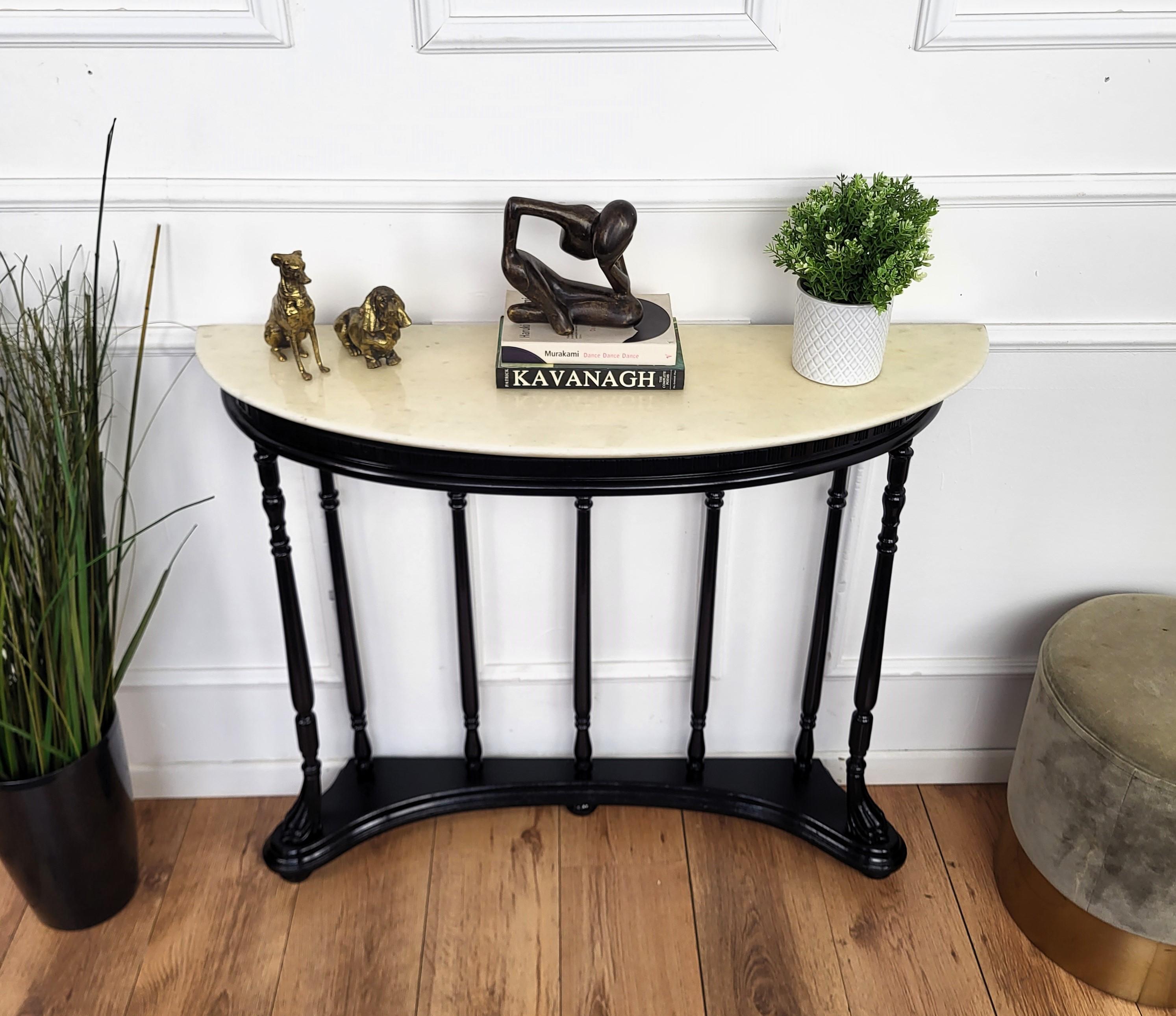 Mid-Century Modern 1950s Midcentury Italian Wood Brass Wall Console Table with Marble Top For Sale
