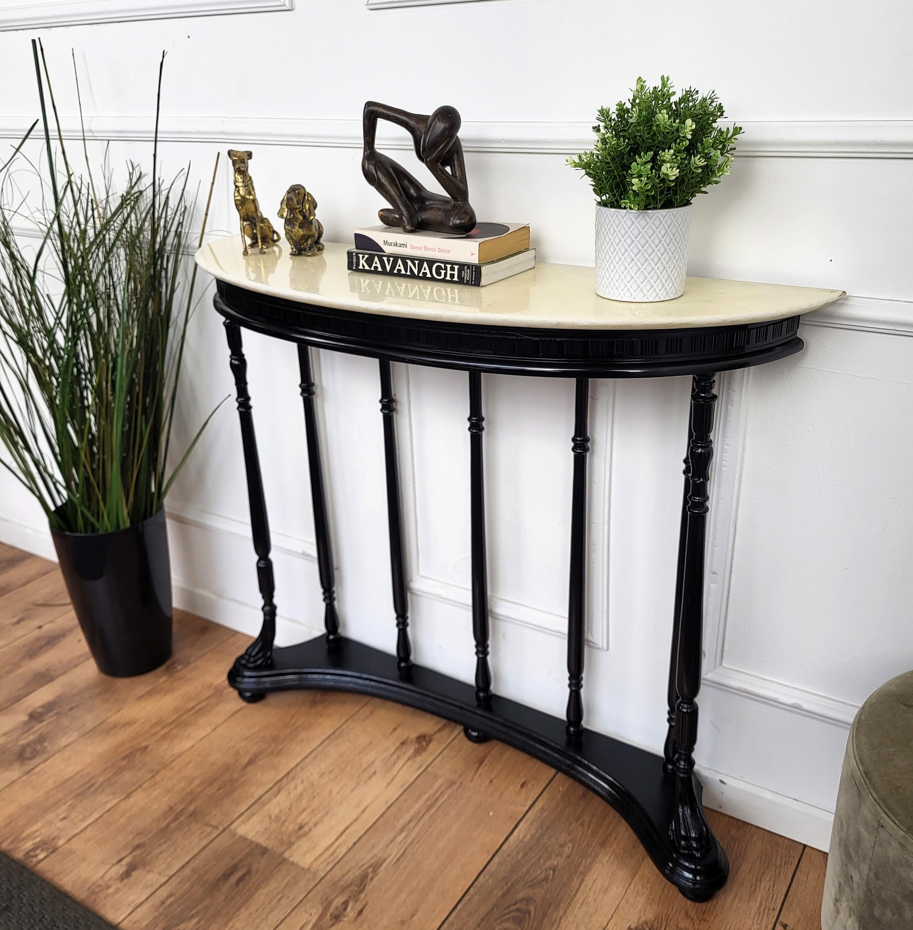 1950s Midcentury Italian Wood Brass Wall Console Table with Marble Top In Good Condition For Sale In Carimate, Como