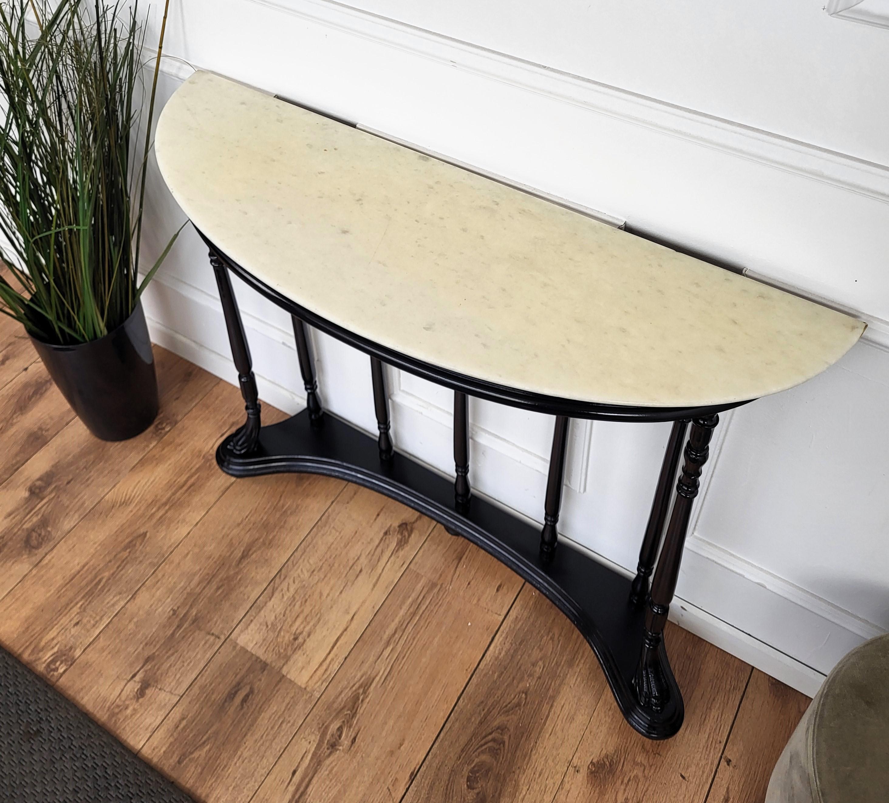 1950s Midcentury Italian Wood Brass Wall Console Table with Marble Top For Sale 1