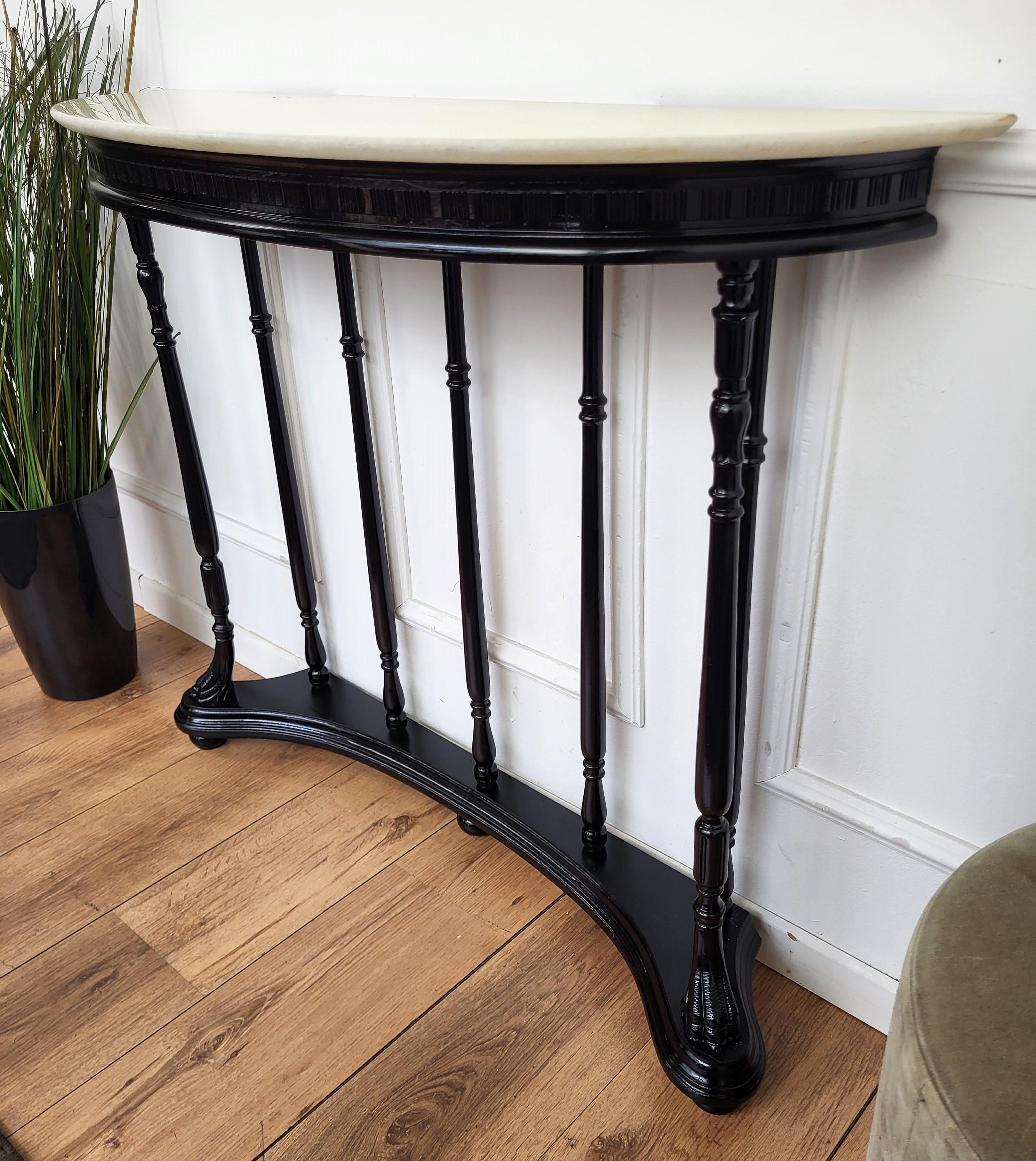 1950s Midcentury Italian Wood Brass Wall Console Table with Marble Top For Sale 2