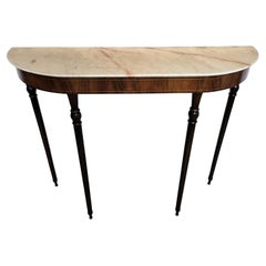 Tavolo consolle da parete in legno e ottone del Midcentury italiano del 1950 con piano in marmo