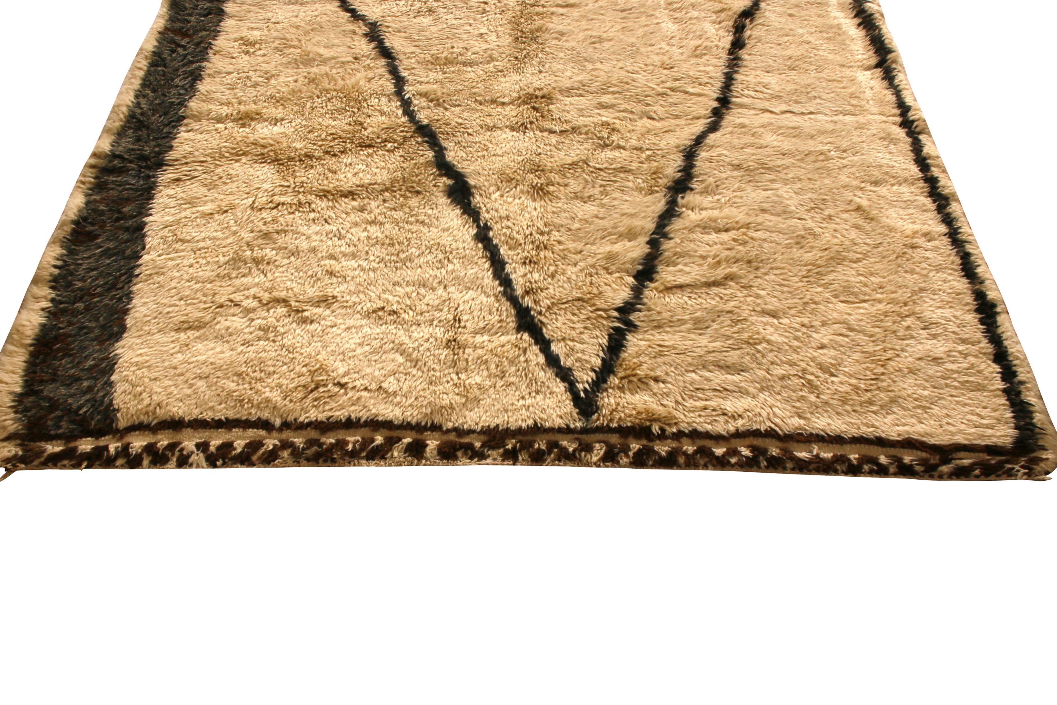 Hand-Knotted 1950s Midcentury Moroccan Rug Beige-Brown and Green Vintage Wool by Rug & Kilim For Sale
