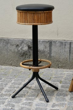 1950s Midcentury Rattan and Bamboo Tiki Bar with Two Stools