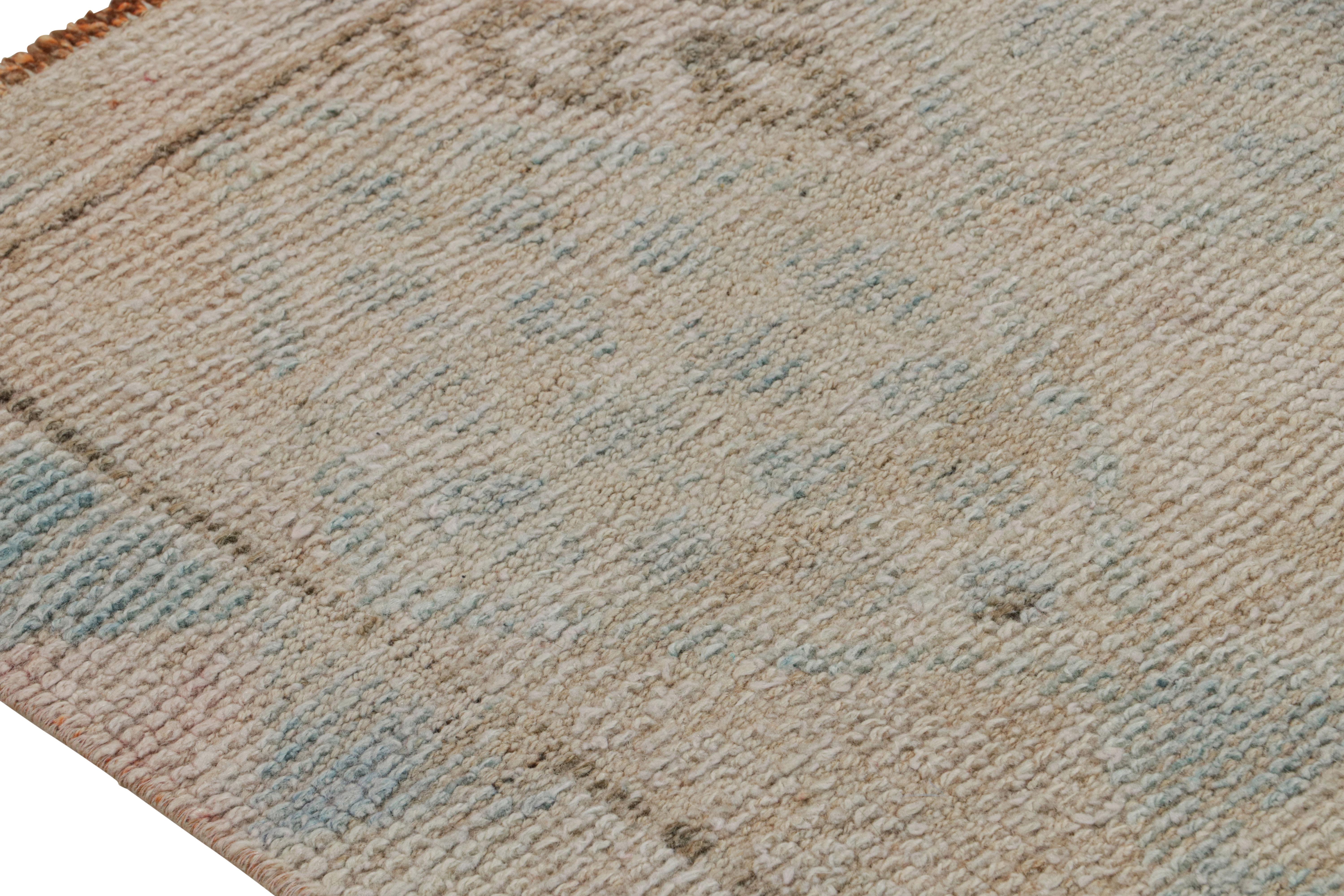 Rustic 1950s Midcentury Runner Beige Off-White Geometric Vintage Rug by Rug & Kilim For Sale