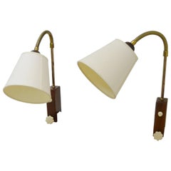 1950s Midcentury Scandinavian Designed Teak Wall or Bedside Lamps