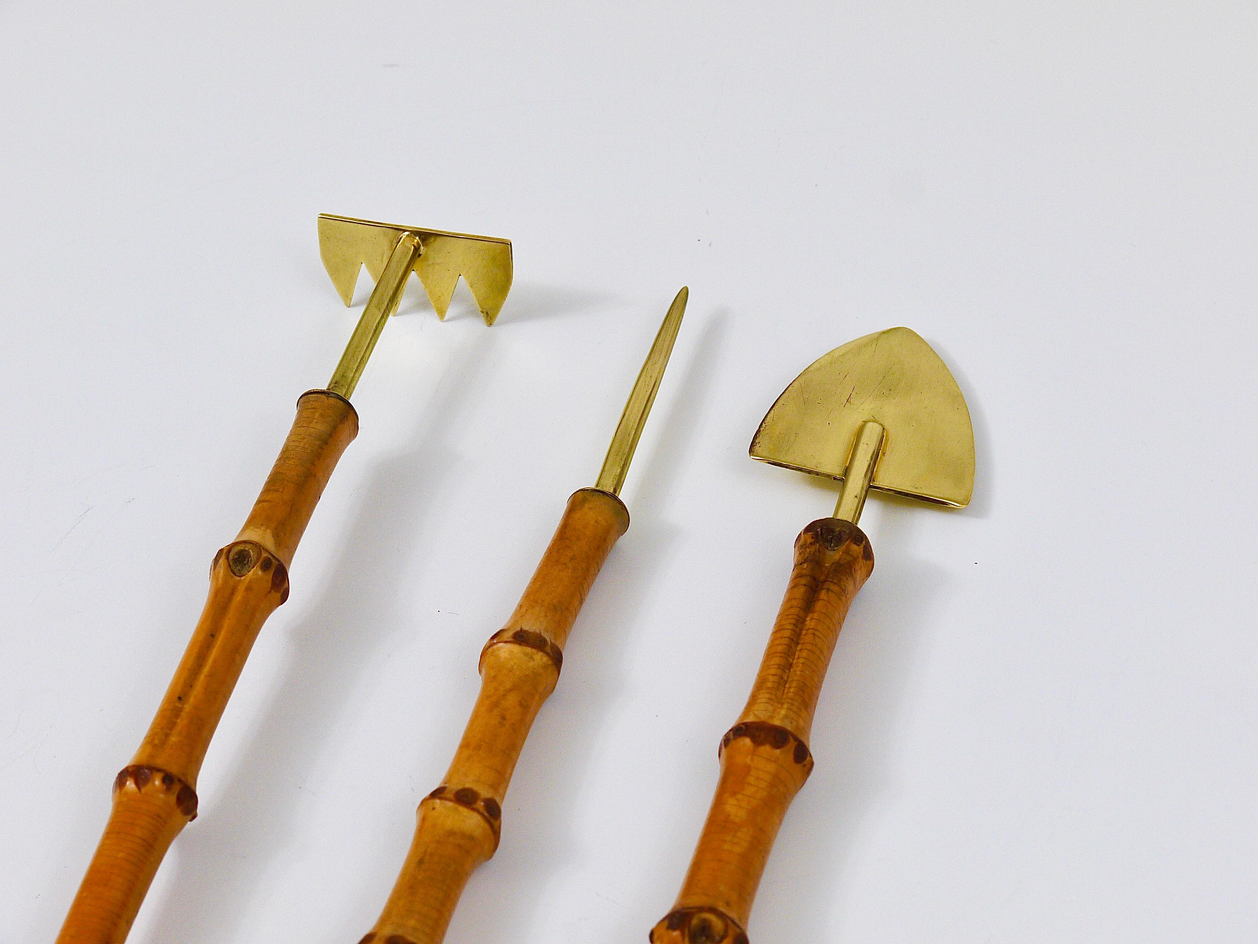 1950s Midcentury Set of Urban Gardening Tools, Brass and Bamboo, Austria, 1950s 2