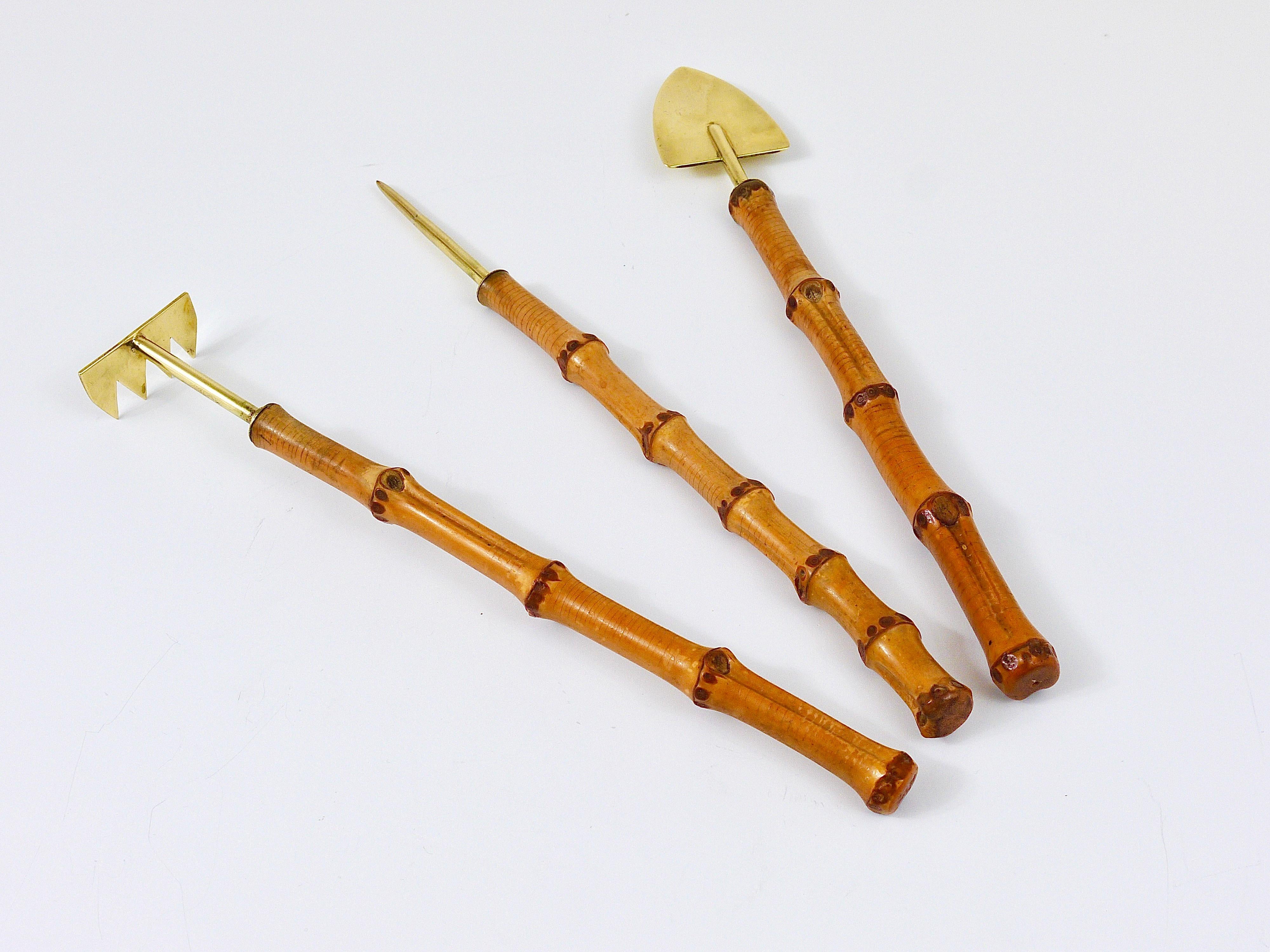 1950s Midcentury Set of Urban Gardening Tools, Brass and Bamboo, Austria, 1950s 1