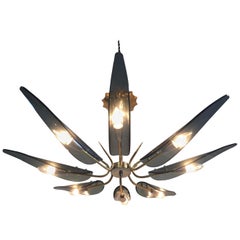 1950s Midcentury Smoked Glass Chandelier in the Manner of Max Ingrand