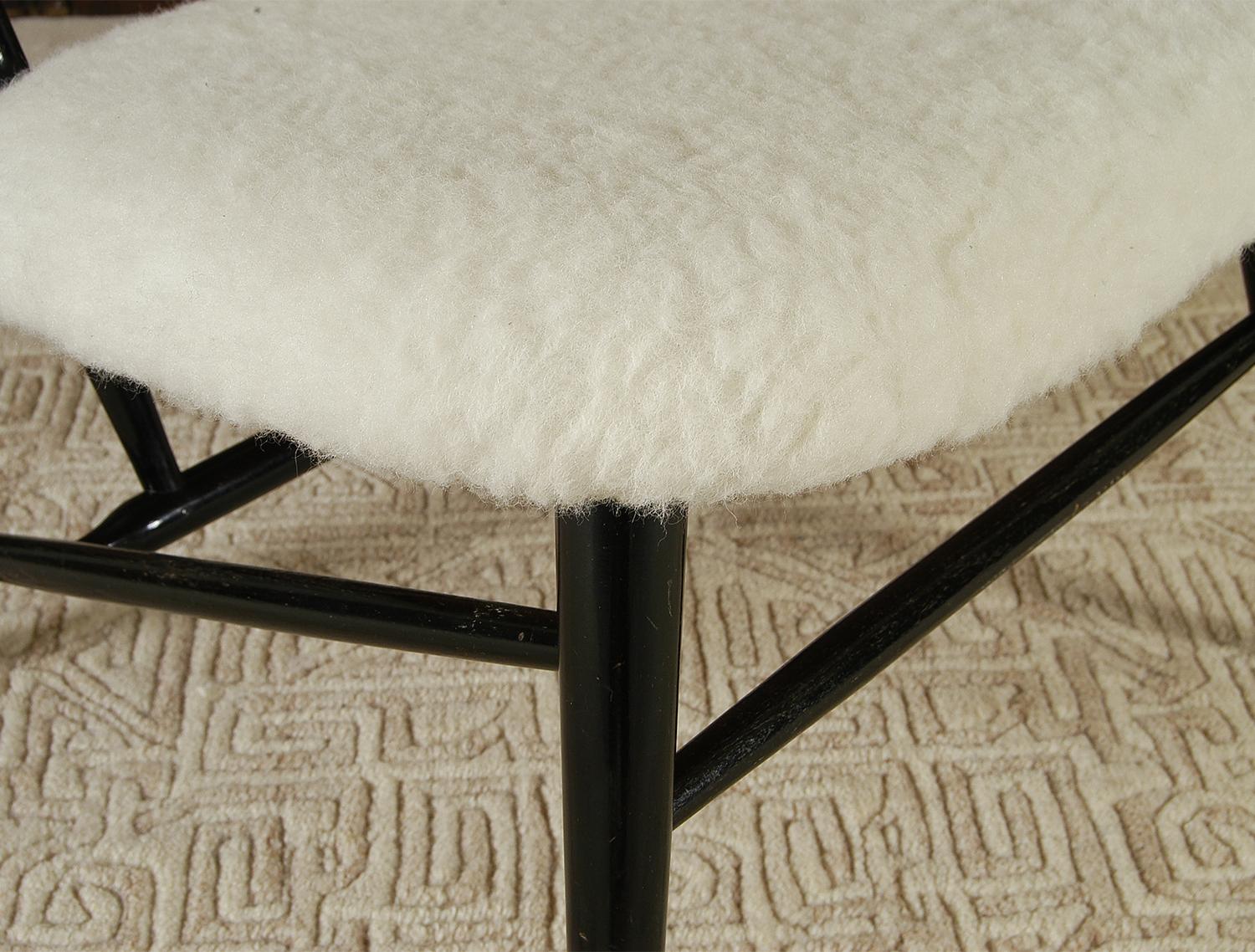 1950s White Wool Ebonised Midcentury Swedish Alf Svensson Hygge Fireside Chair 3