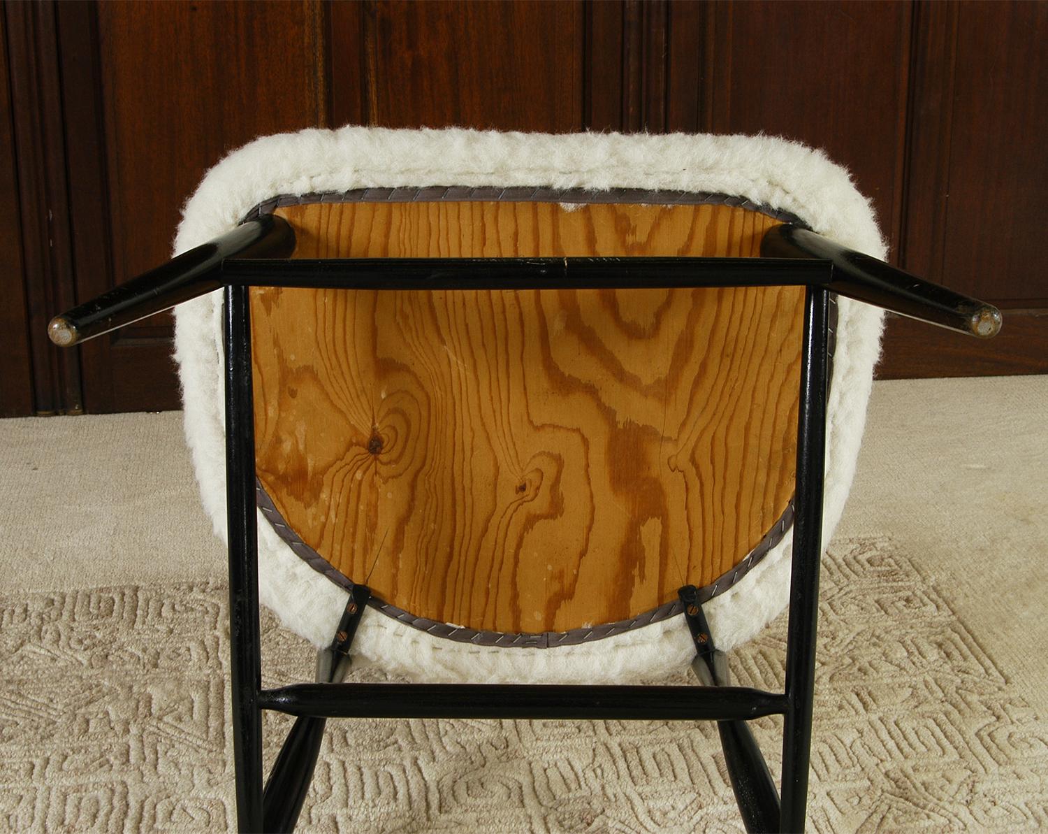 1950s White Wool Ebonised Midcentury Swedish Alf Svensson Hygge Fireside Chair 5