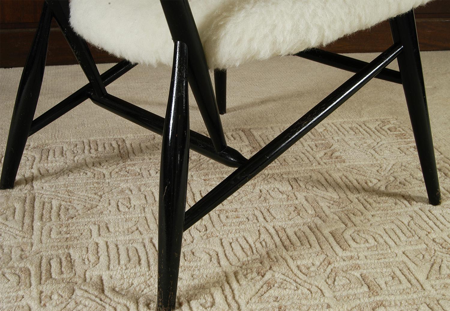 1950s White Wool Ebonised Midcentury Swedish Alf Svensson Hygge Fireside Chair 7
