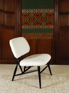 1950s White Wool Ebonised Midcentury Swedish Alf Svensson Hygge Fireside Chair