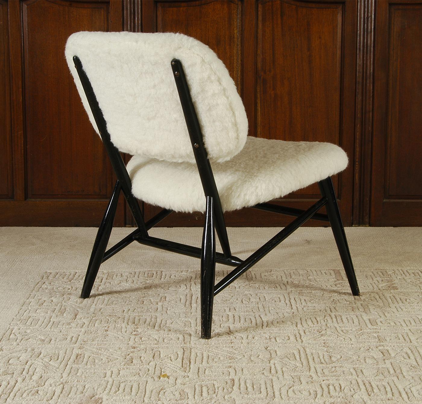 Beech 1950s White Wool Ebonised Midcentury Swedish Alf Svensson Hygge Fireside Chair