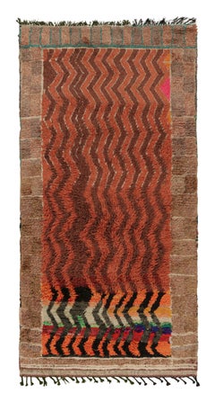 1950s Midcentury Vintage Moroccan Runner Orange Chevron Pattern by Rug & Kilim