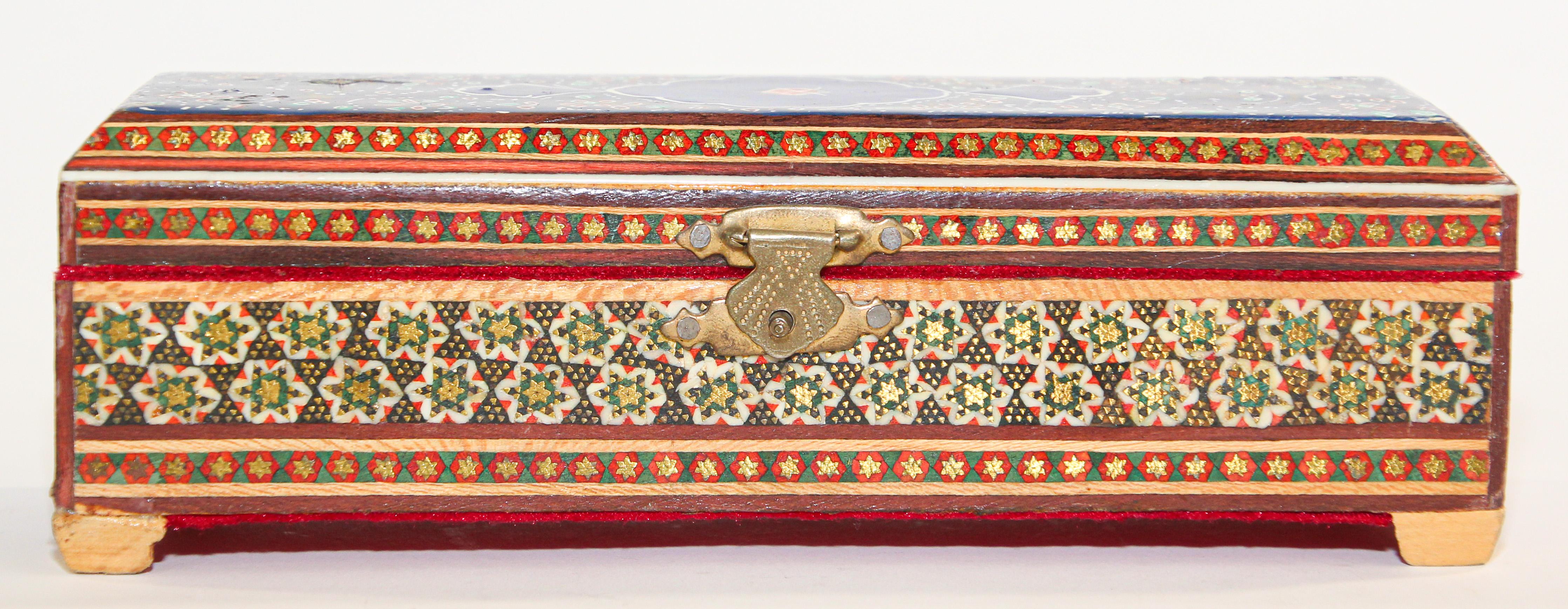 Inlay 1950s Middle Eastern Moorish Inlaid Jewelry Trinket Mosaic Box