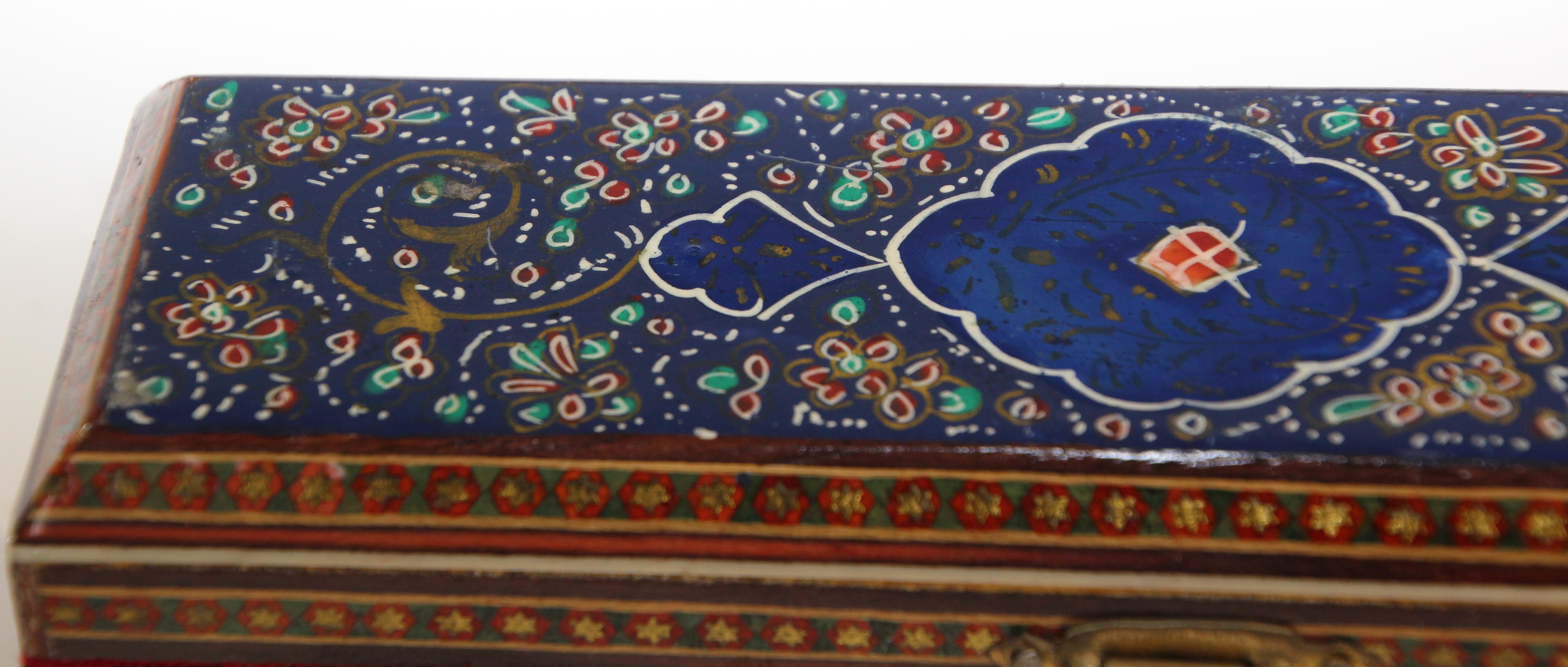 Wood 1950s Middle Eastern Moorish Inlaid Jewelry Trinket Mosaic Box