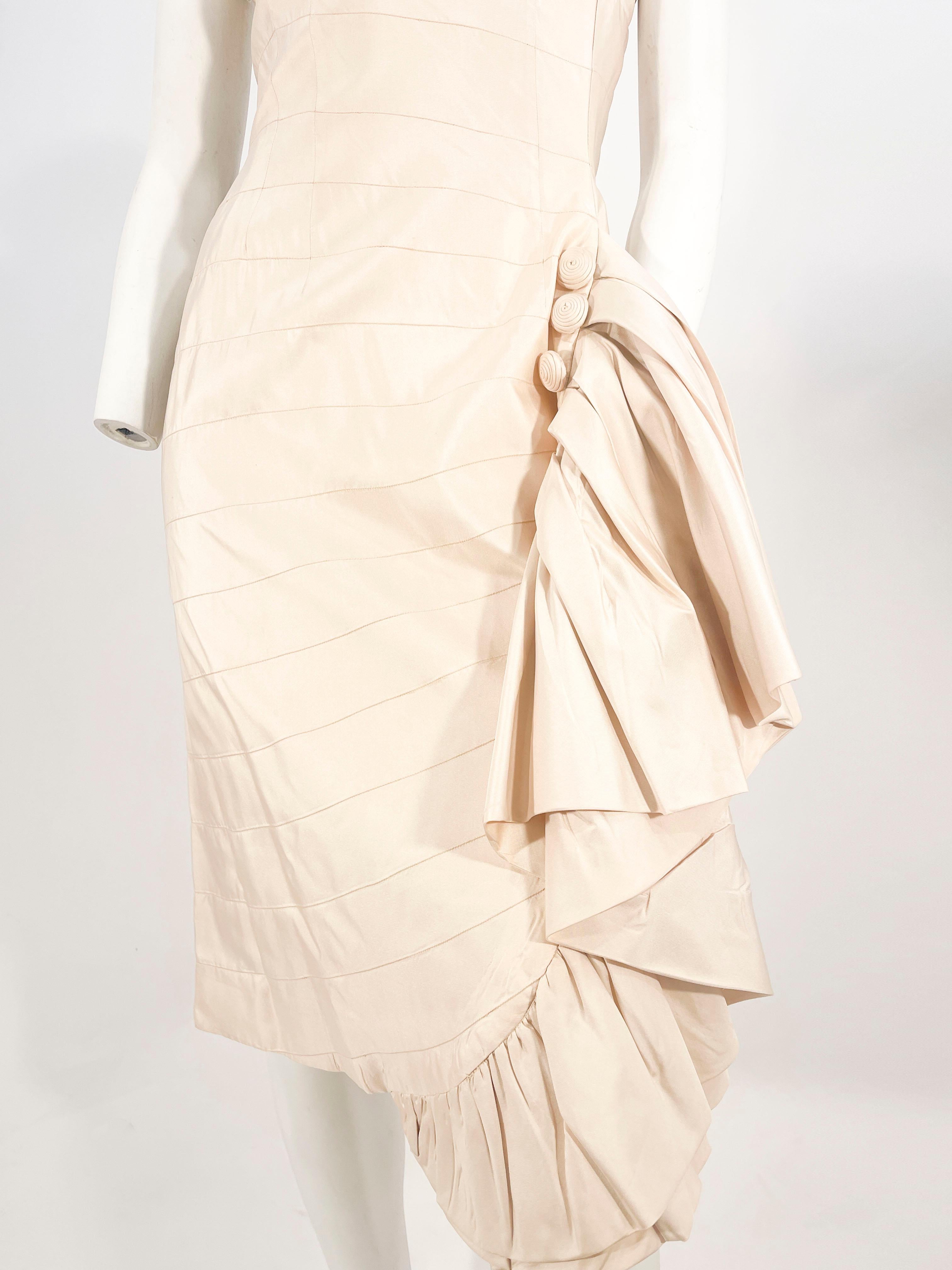1950s Mignon Cream Silk Sheath Dress In Good Condition For Sale In San Francisco, CA
