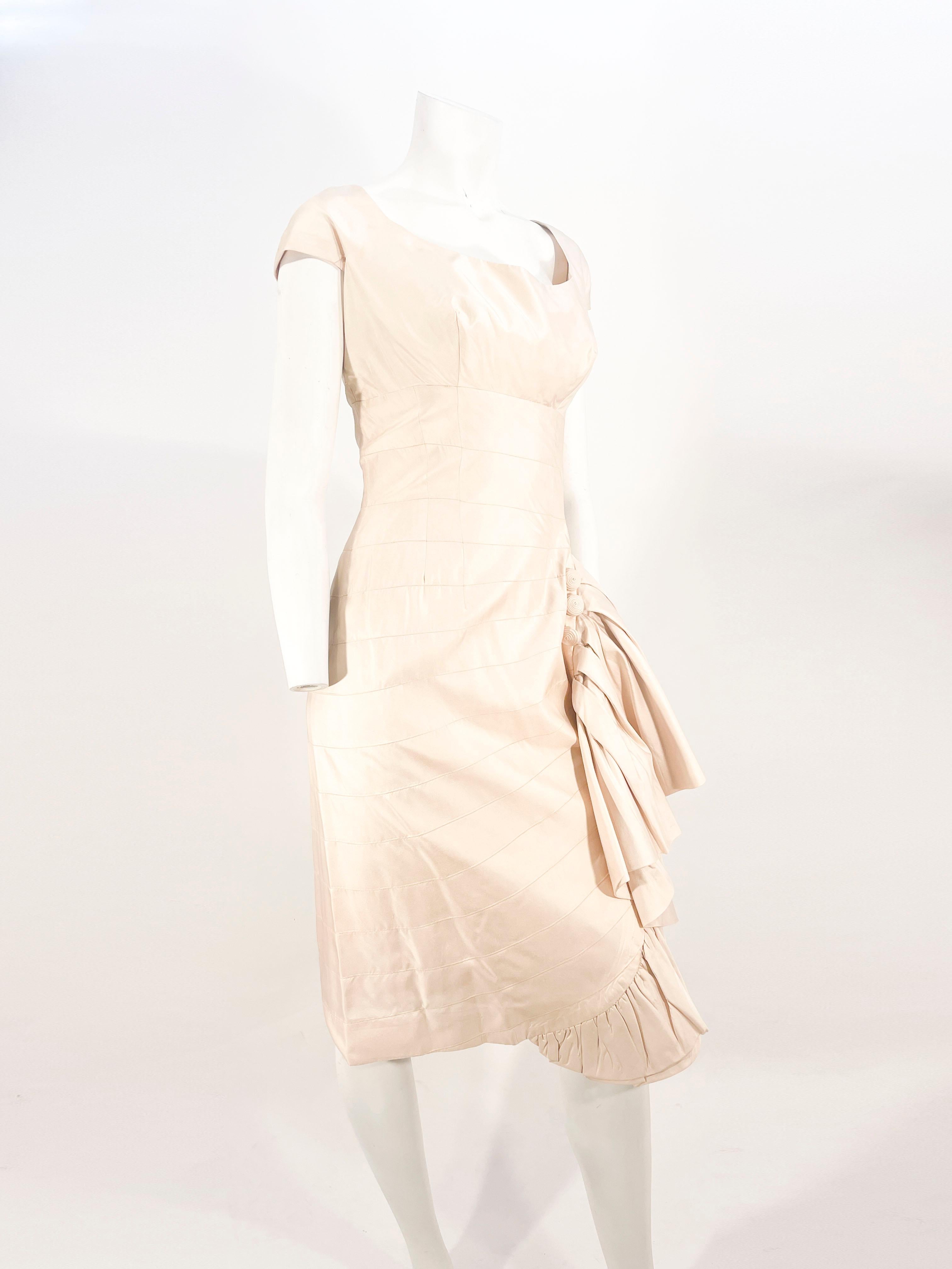 Women's 1950s Mignon Cream Silk Sheath Dress For Sale