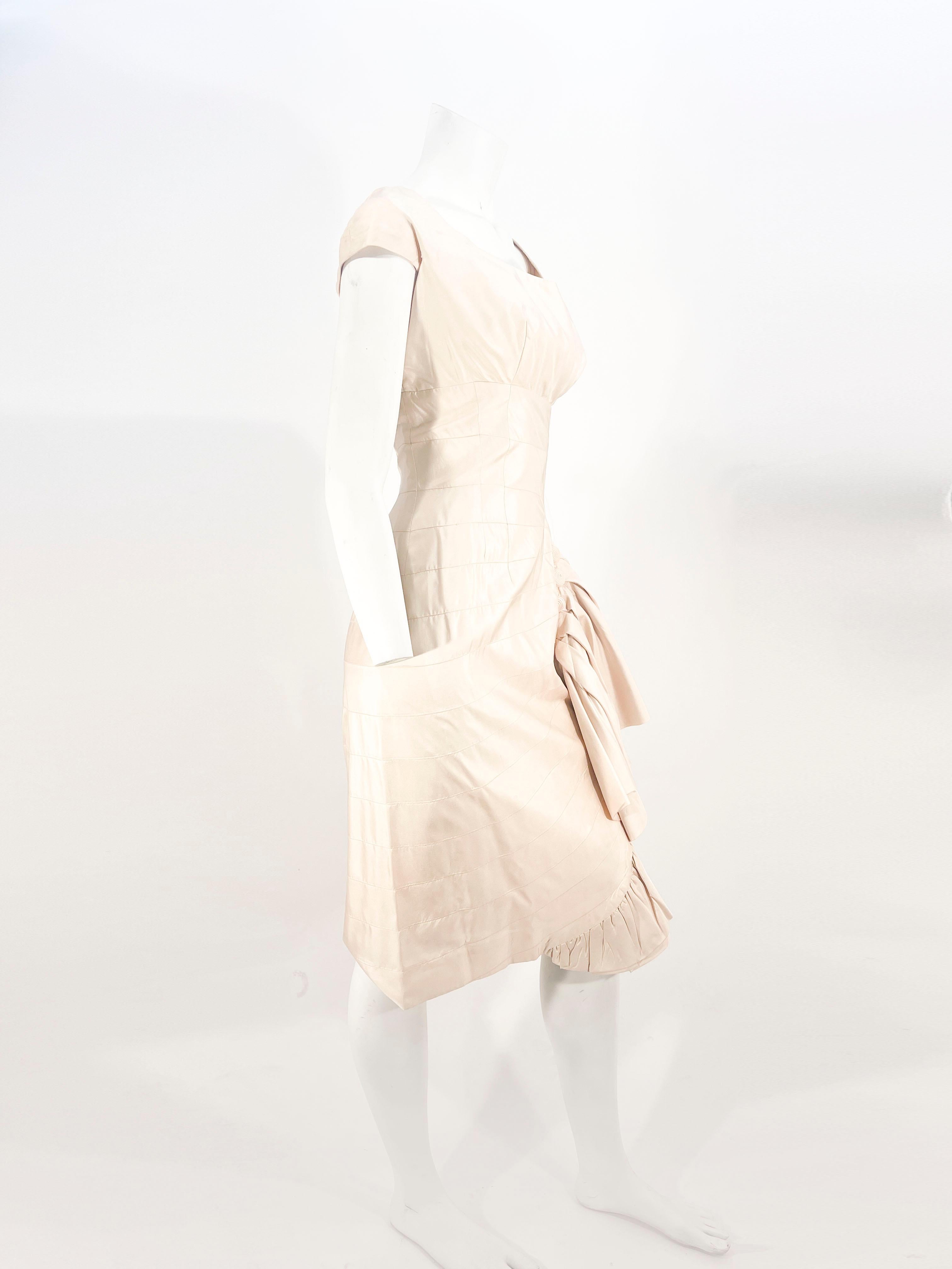 1950s Mignon Cream Silk Sheath Dress For Sale 1