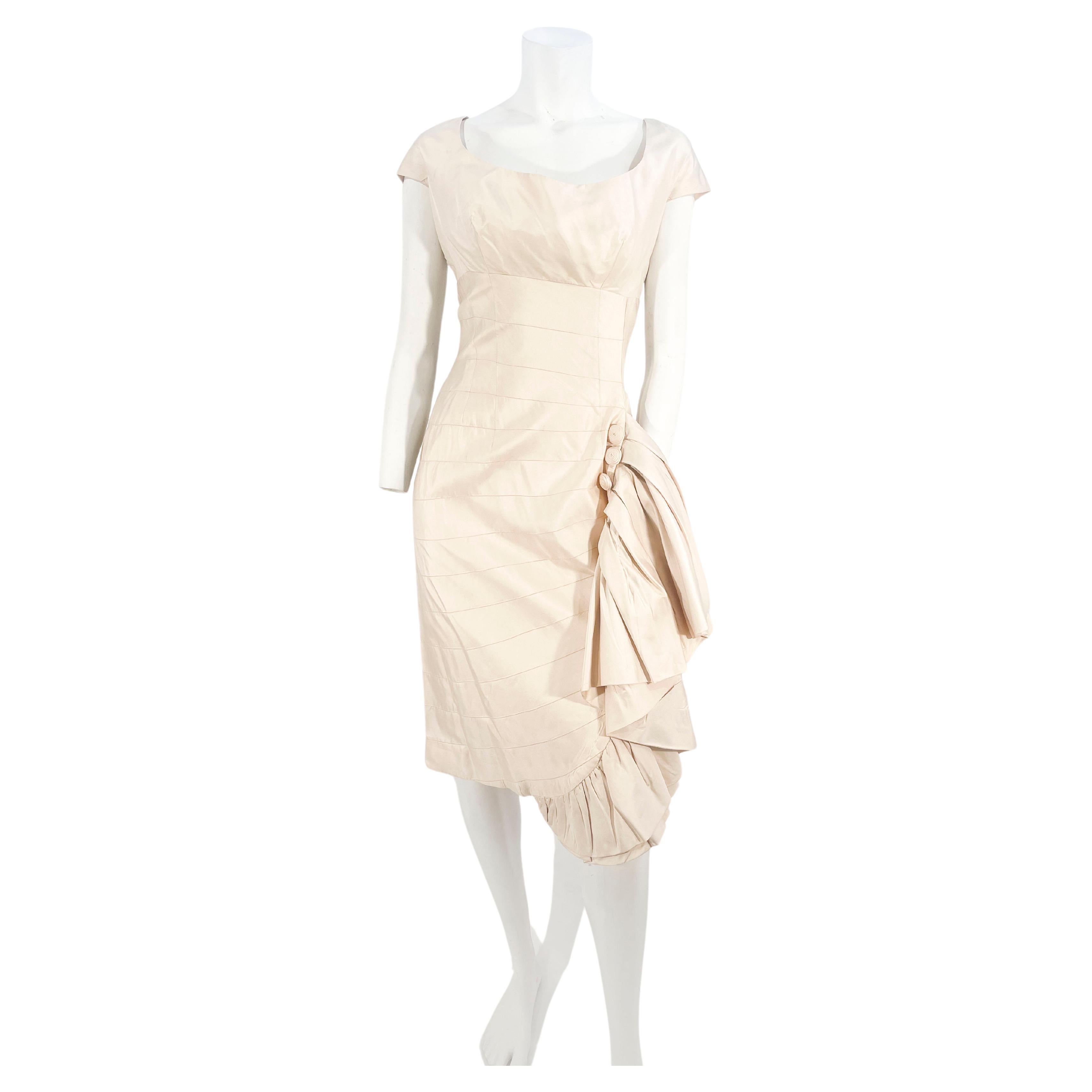 1950s Mignon Cream Silk Sheath Dress For Sale