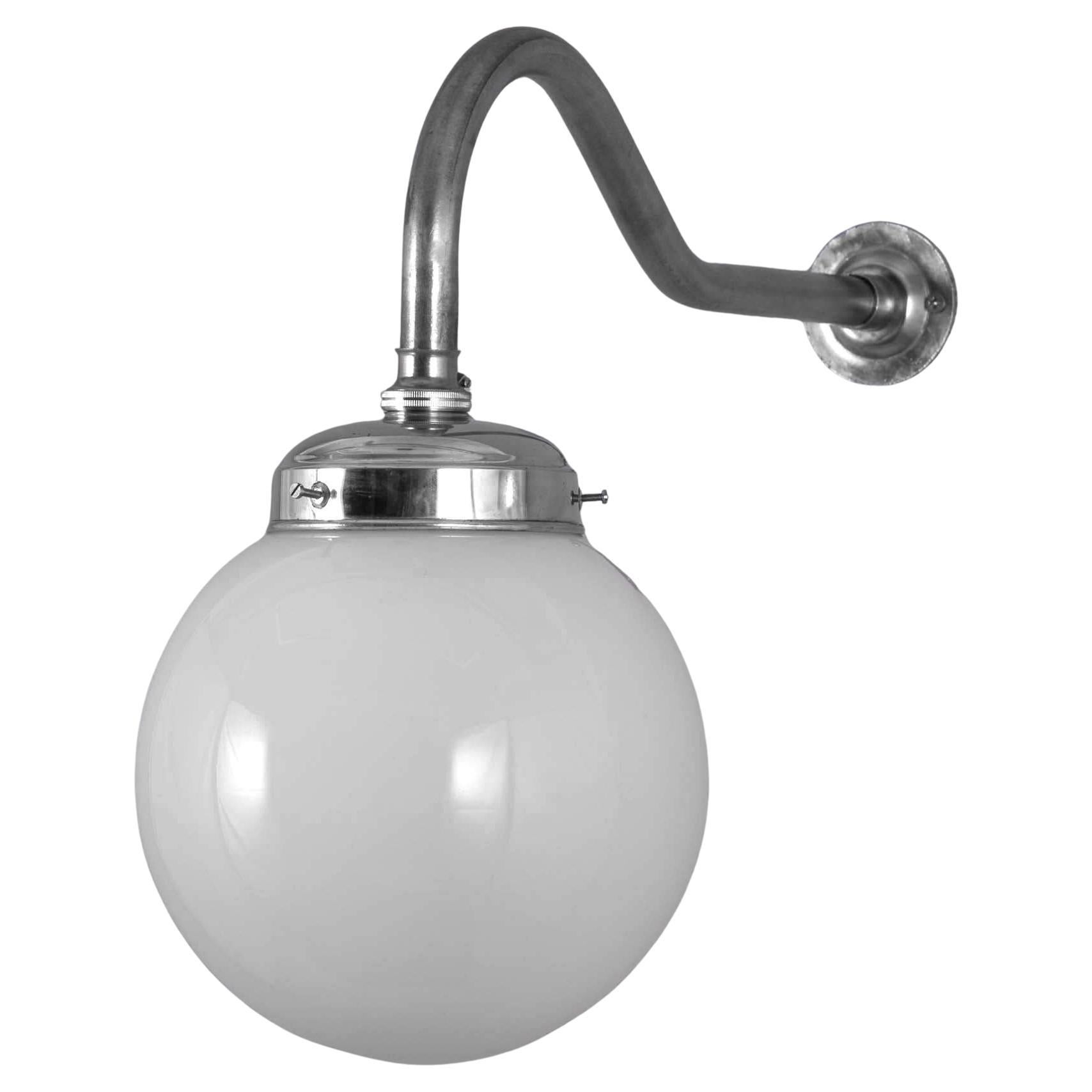 1950s Milk Glass Globe Swan Neck Wall Light For Sale