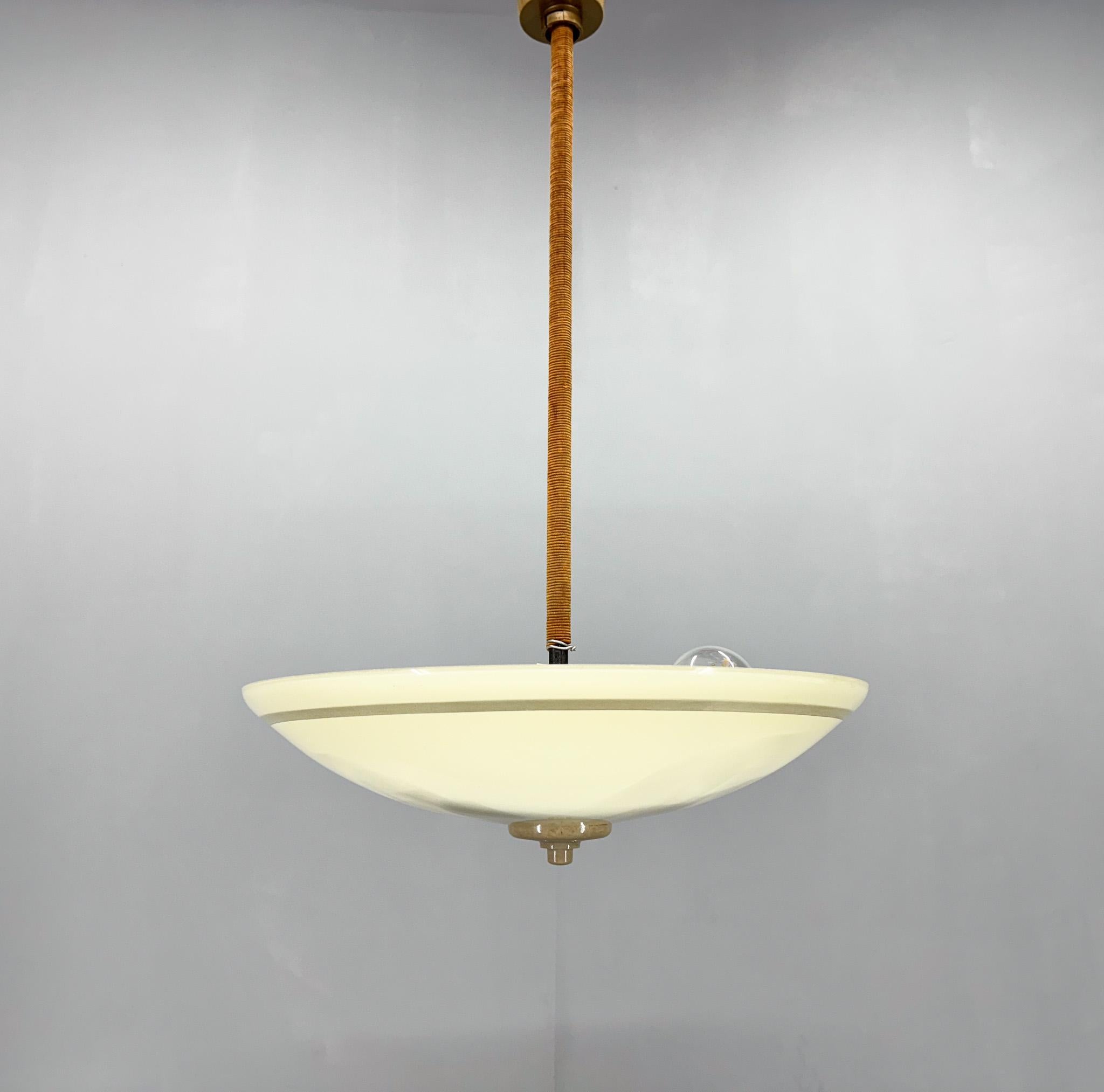 1950s Milk Glass Pendant Light by VEB Leuchtenbau Arnsdorf, Germany For Sale 5