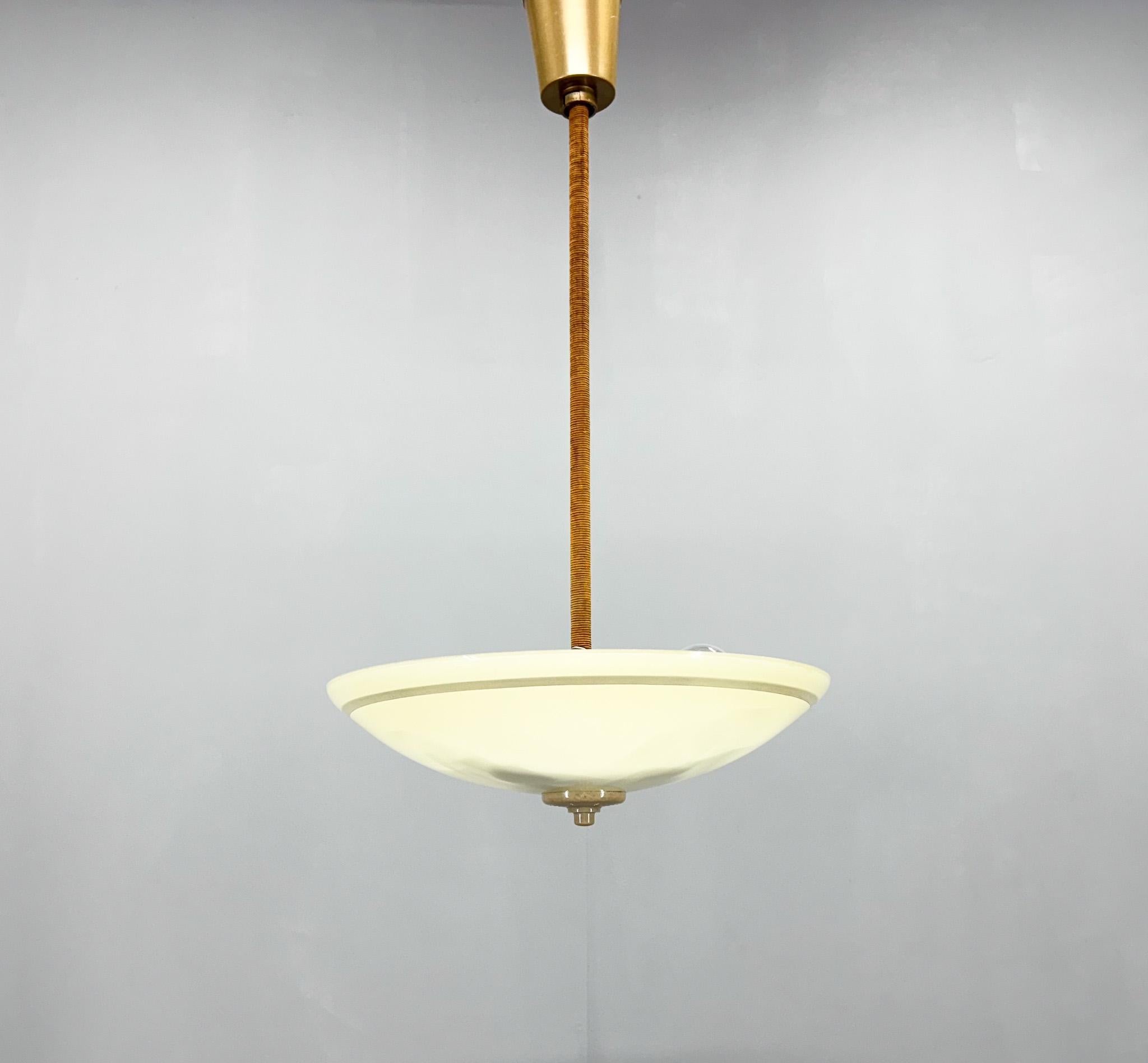 1950s Milk Glass Pendant Light by VEB Leuchtenbau Arnsdorf, Germany For Sale 6