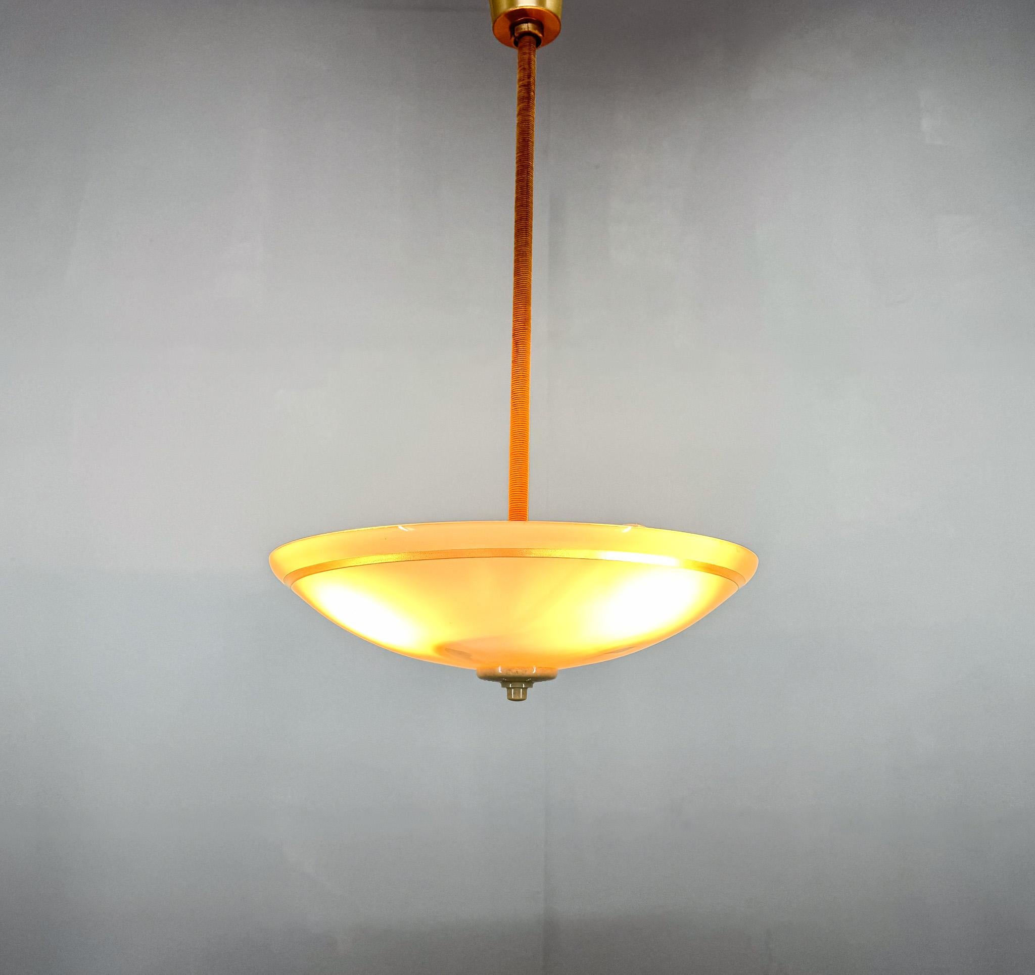 1950s Milk Glass Pendant Light by VEB Leuchtenbau Arnsdorf, Germany For Sale 7