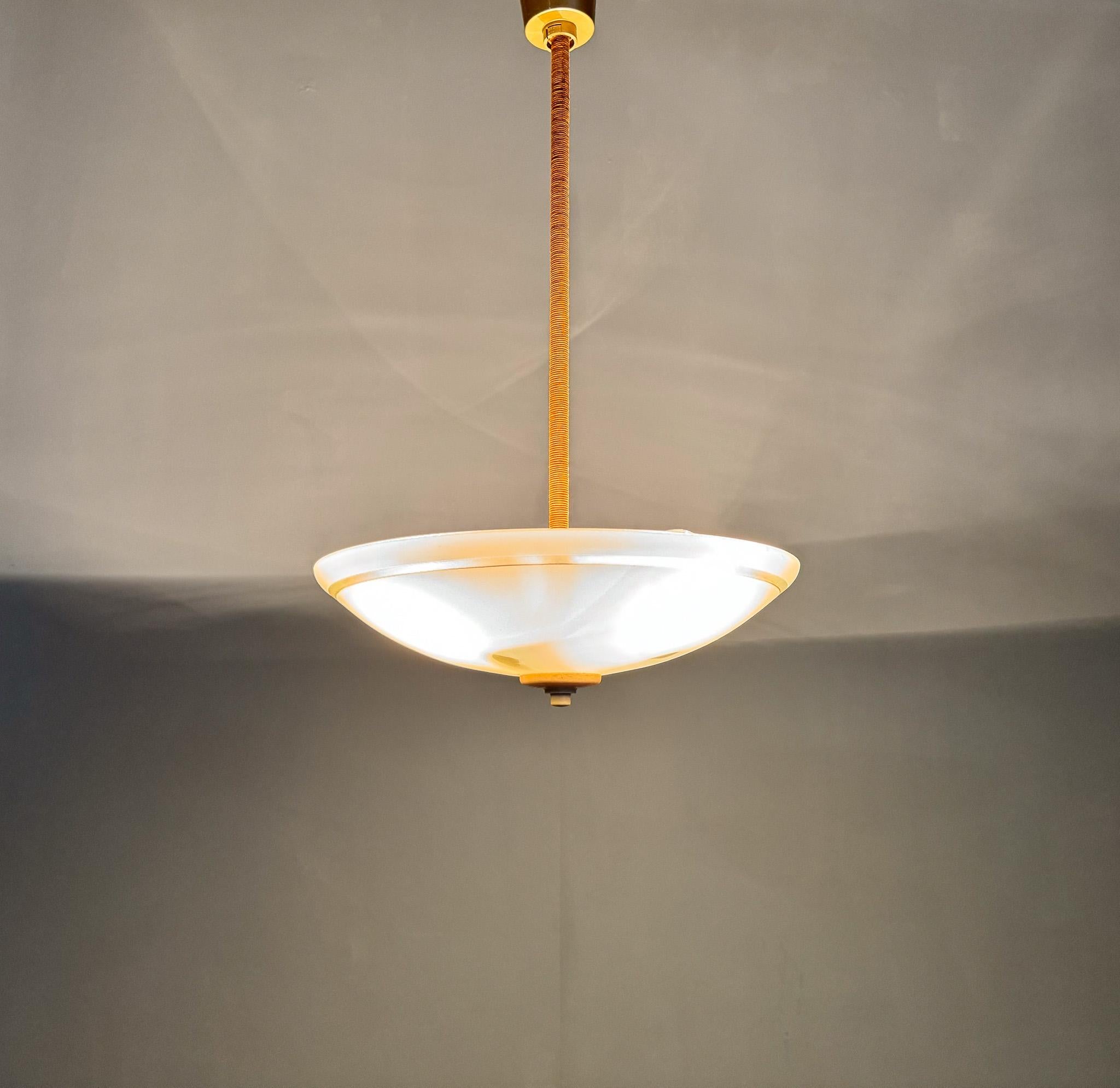 1950s Milk Glass Pendant Light by VEB Leuchtenbau Arnsdorf, Germany In Good Condition For Sale In Praha, CZ