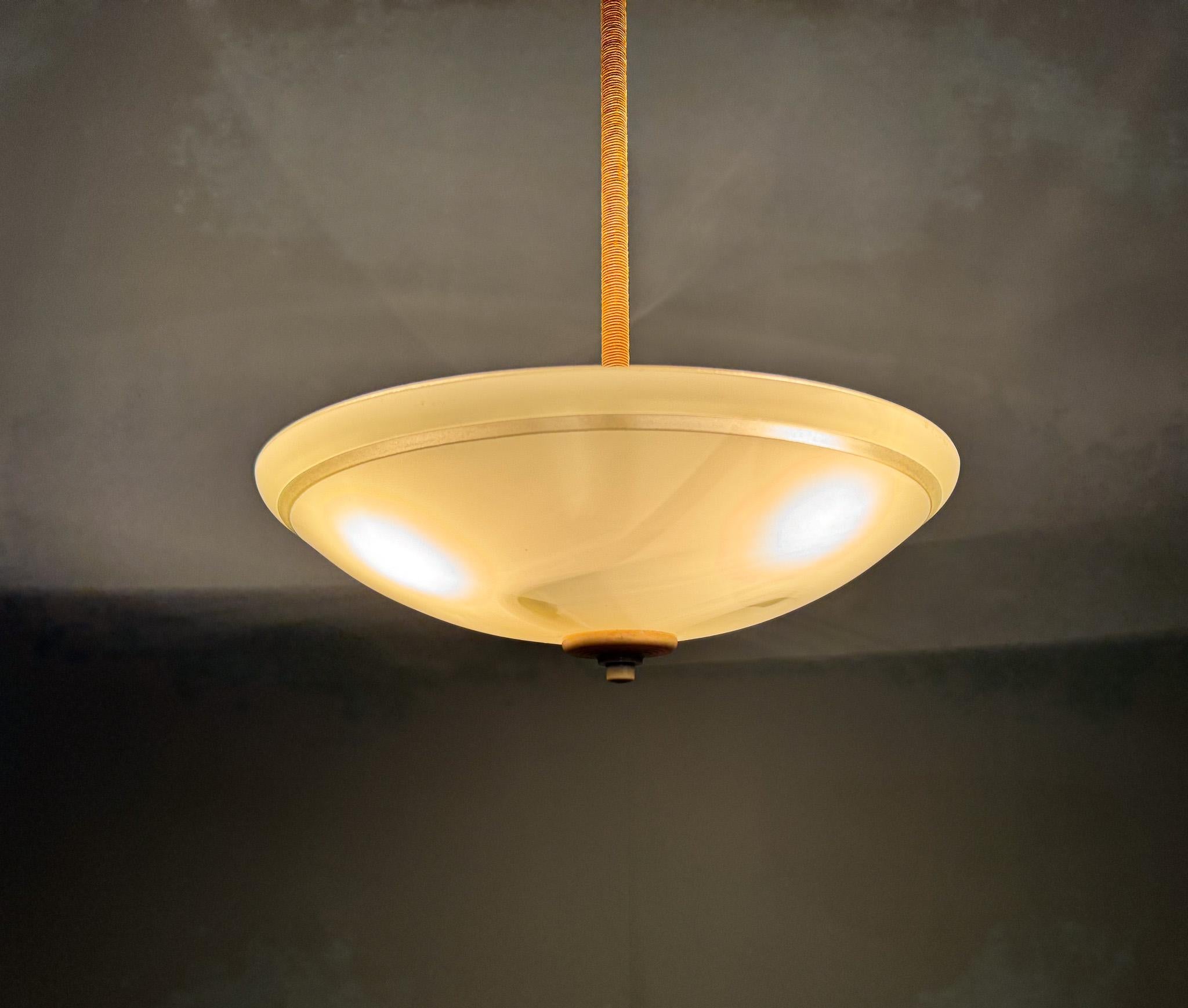 20th Century 1950s Milk Glass Pendant Light by VEB Leuchtenbau Arnsdorf, Germany For Sale