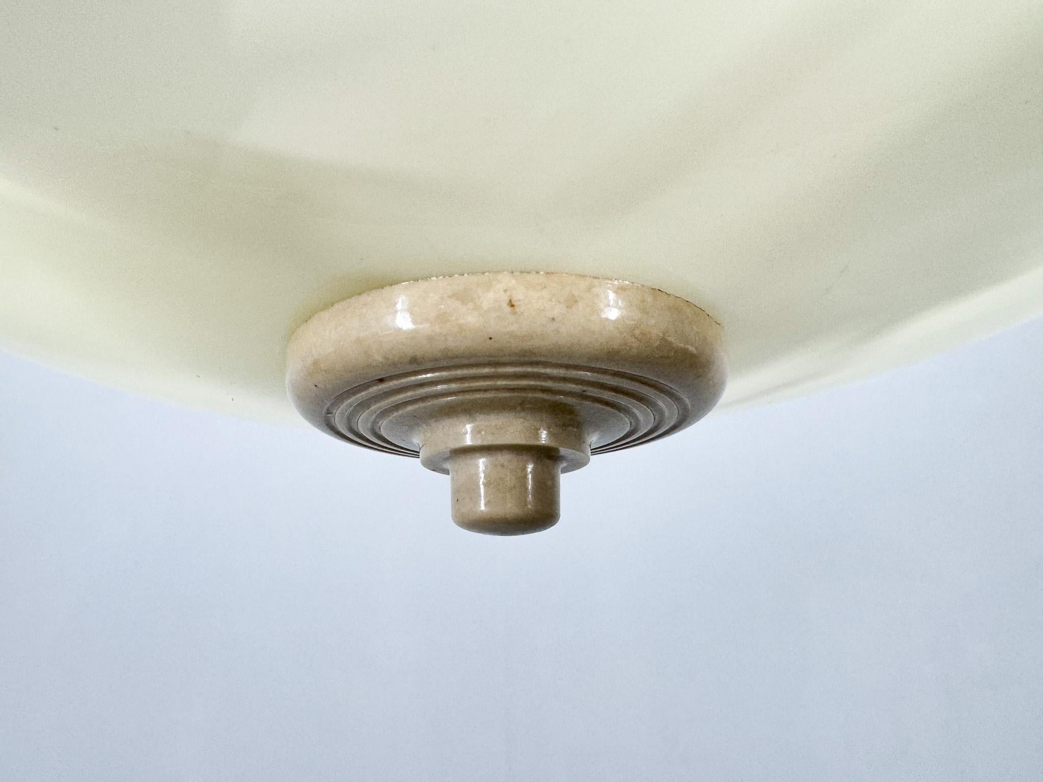 Opaline Glass 1950s Milk Glass Pendant Light by VEB Leuchtenbau Arnsdorf, Germany For Sale