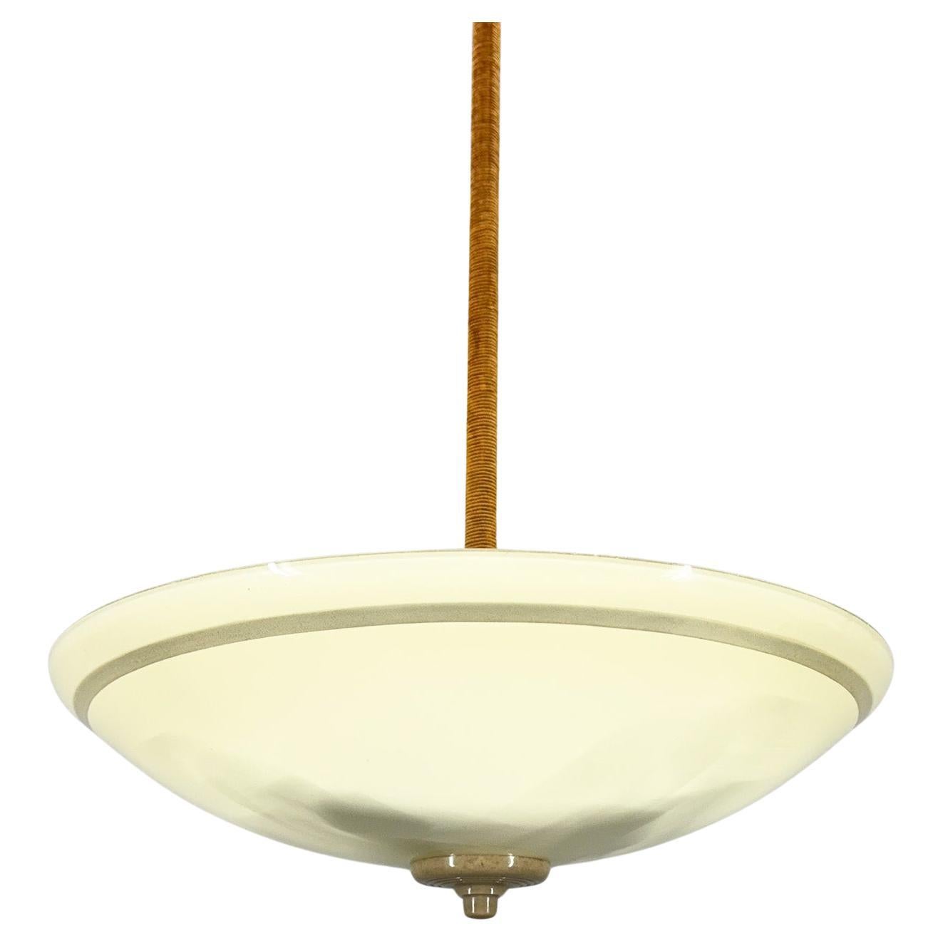 1950s Milk Glass Pendant Light by VEB Leuchtenbau Arnsdorf, Germany