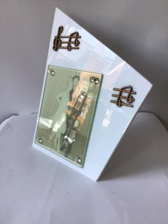 1950s Milk Glass Picture Frame with Musical Notes
