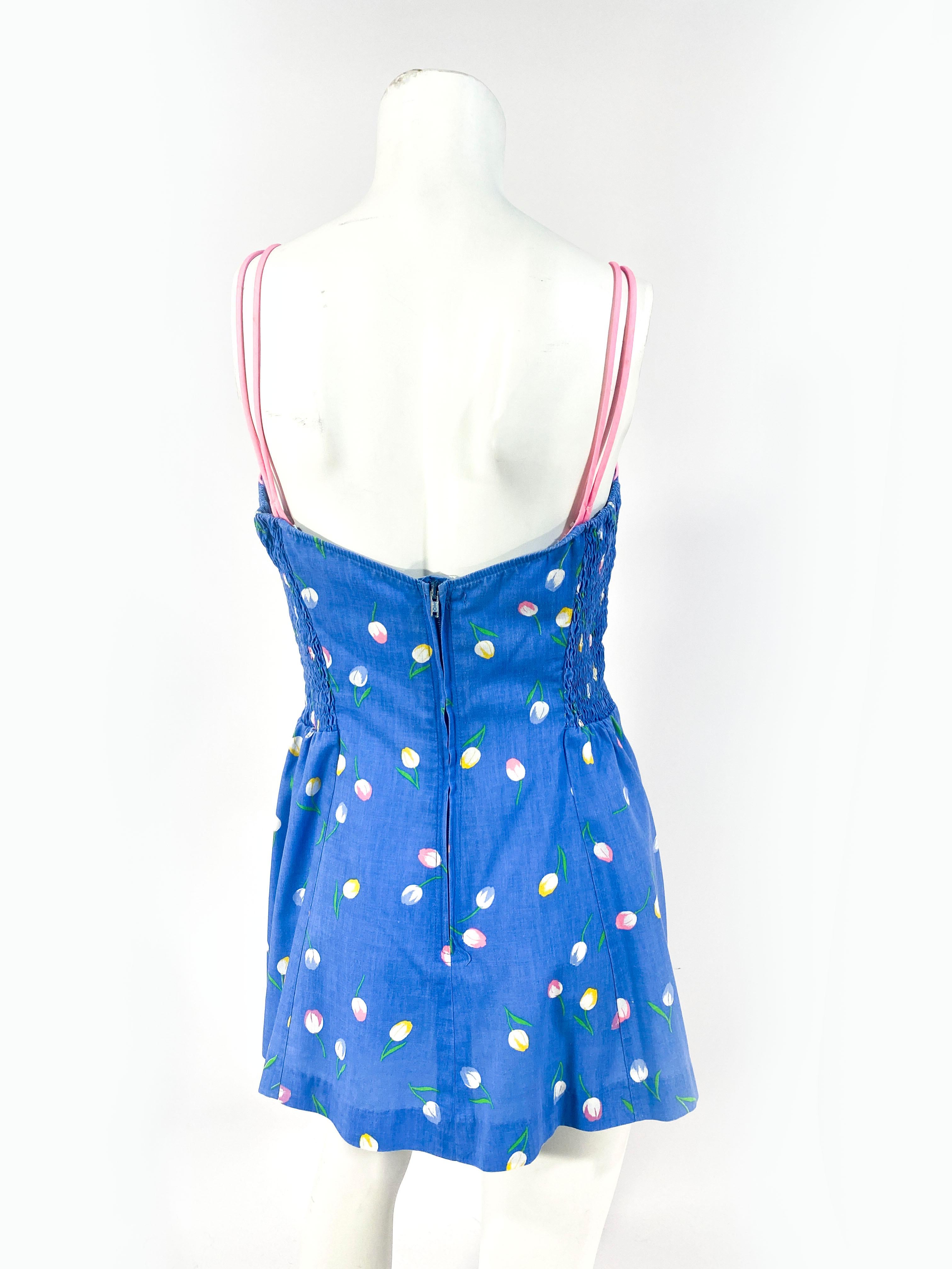 Blue 1950s Mini Sun Dress with Tulip Print