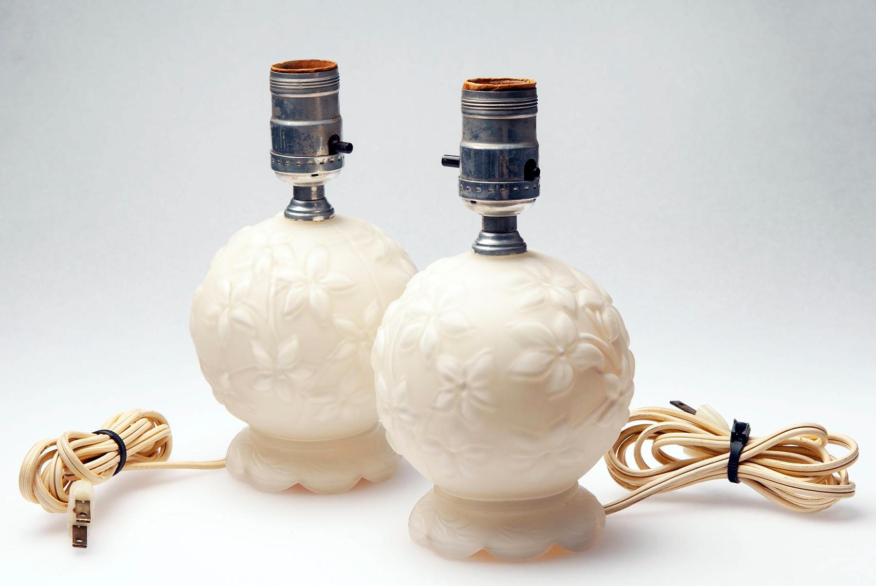 Mid-Century Modern 1950's Miniature Satin Glass Lamps; a Pair