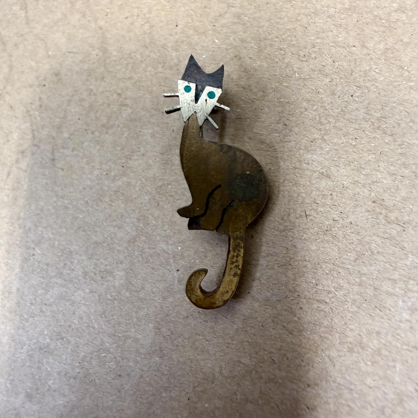 1950s Mixed Metal Cat Pin Chato Castillo Taxco For Sale 5