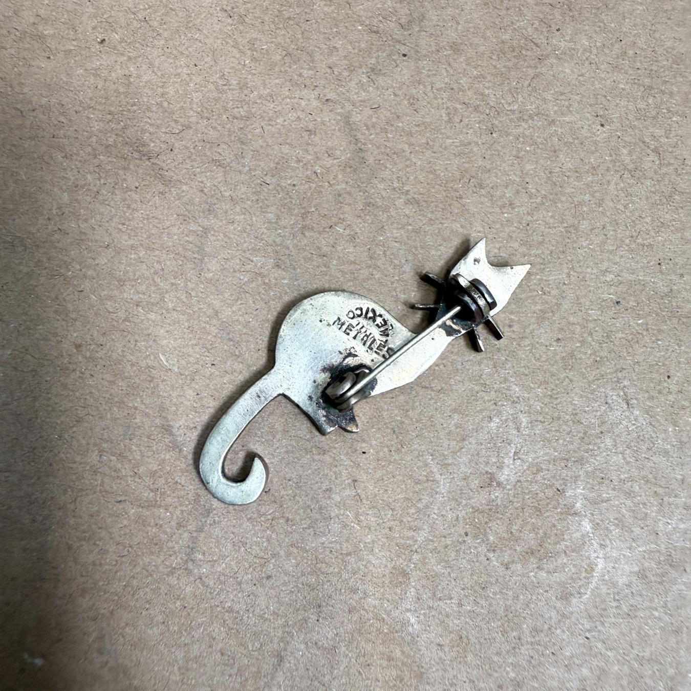 1950s Mixed Metal Cat Pin Chato Castillo Taxco For Sale 8