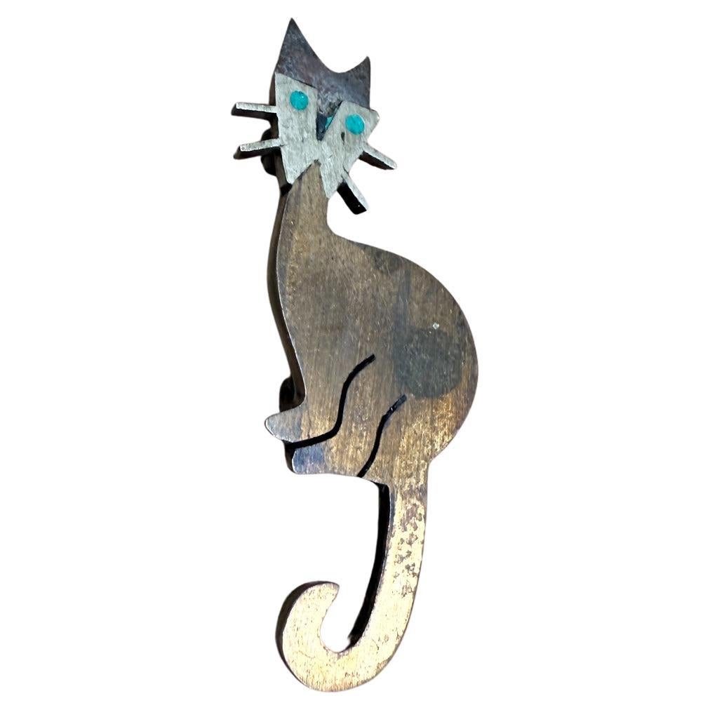 1950s Épingle à chat en métal mixte Chato Castillo Taxco