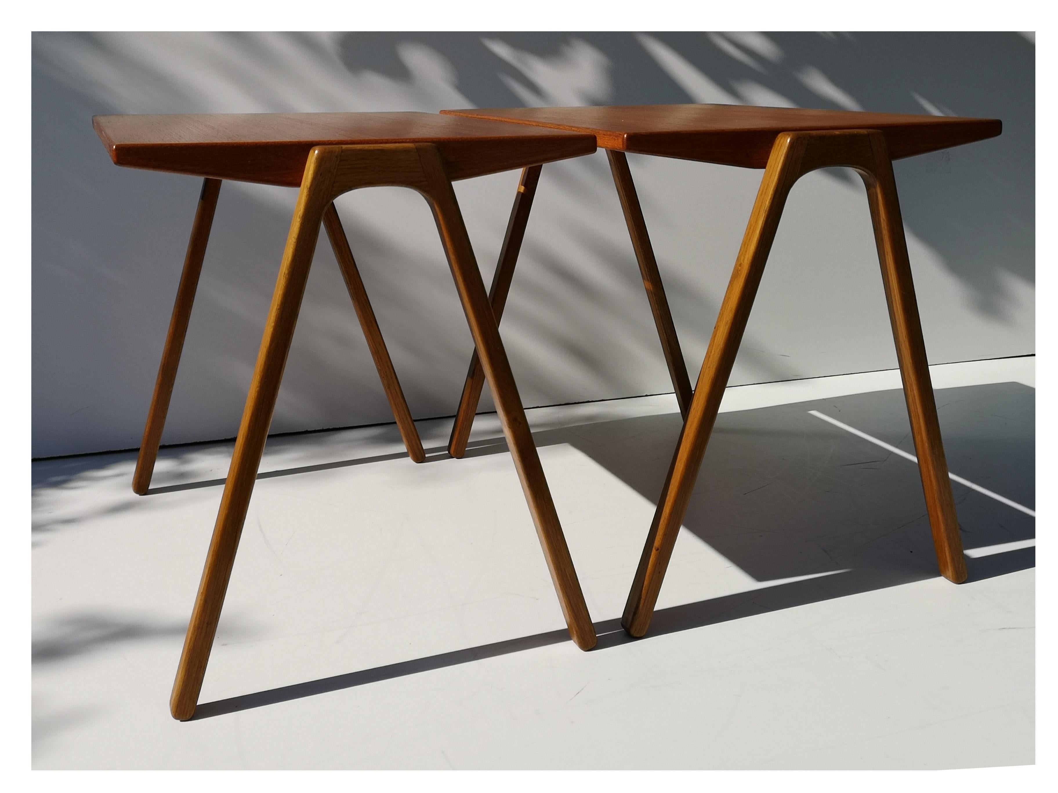 Scandinavian Modern 1950s Minimalist Danish Teak and Oak Side / End Tables For Sale