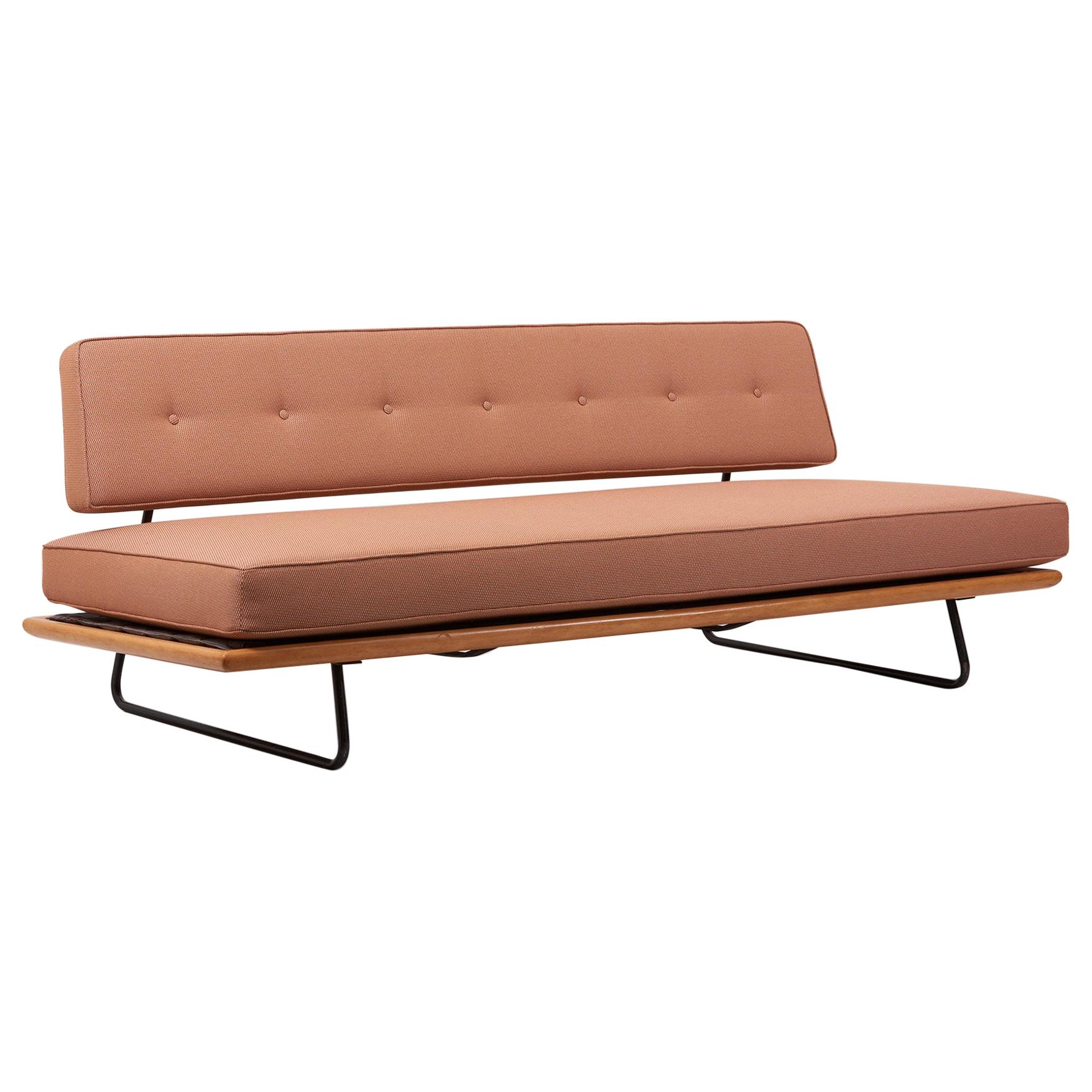 1950s Minimalist Daybed Rolf Grunow for Knoll, Beechwood & Metal, New Upholstery