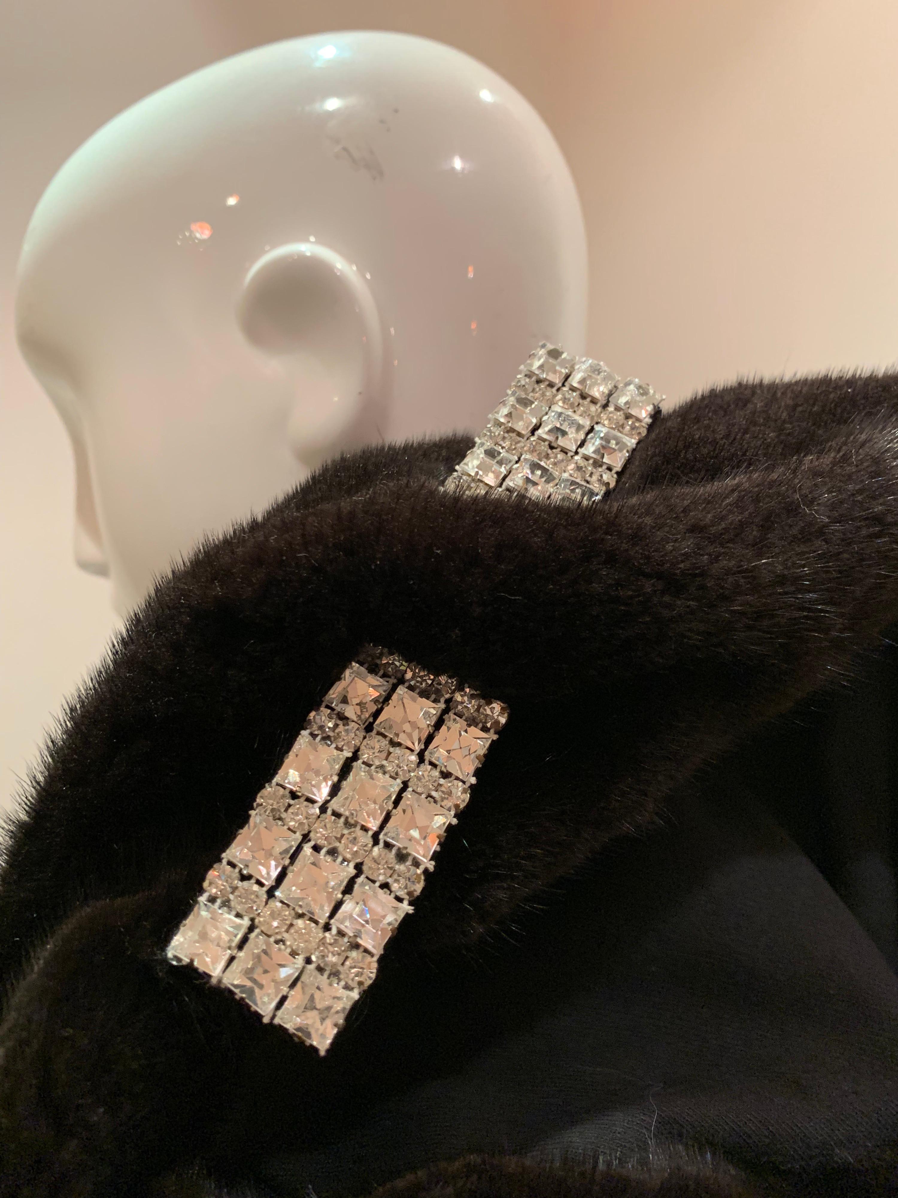 1950s Mink Beret W/ Stunning Rhinestone Bar Accent For Sale 1