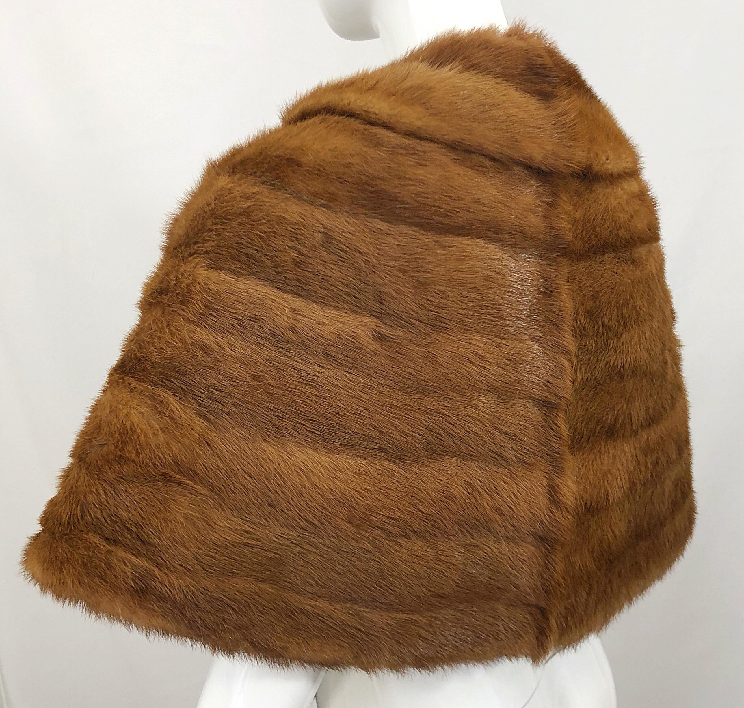 1950s Mink Fur Large Light Brown Pastel Vintage 50s Stole Wrap Cape Scarf For Sale 3