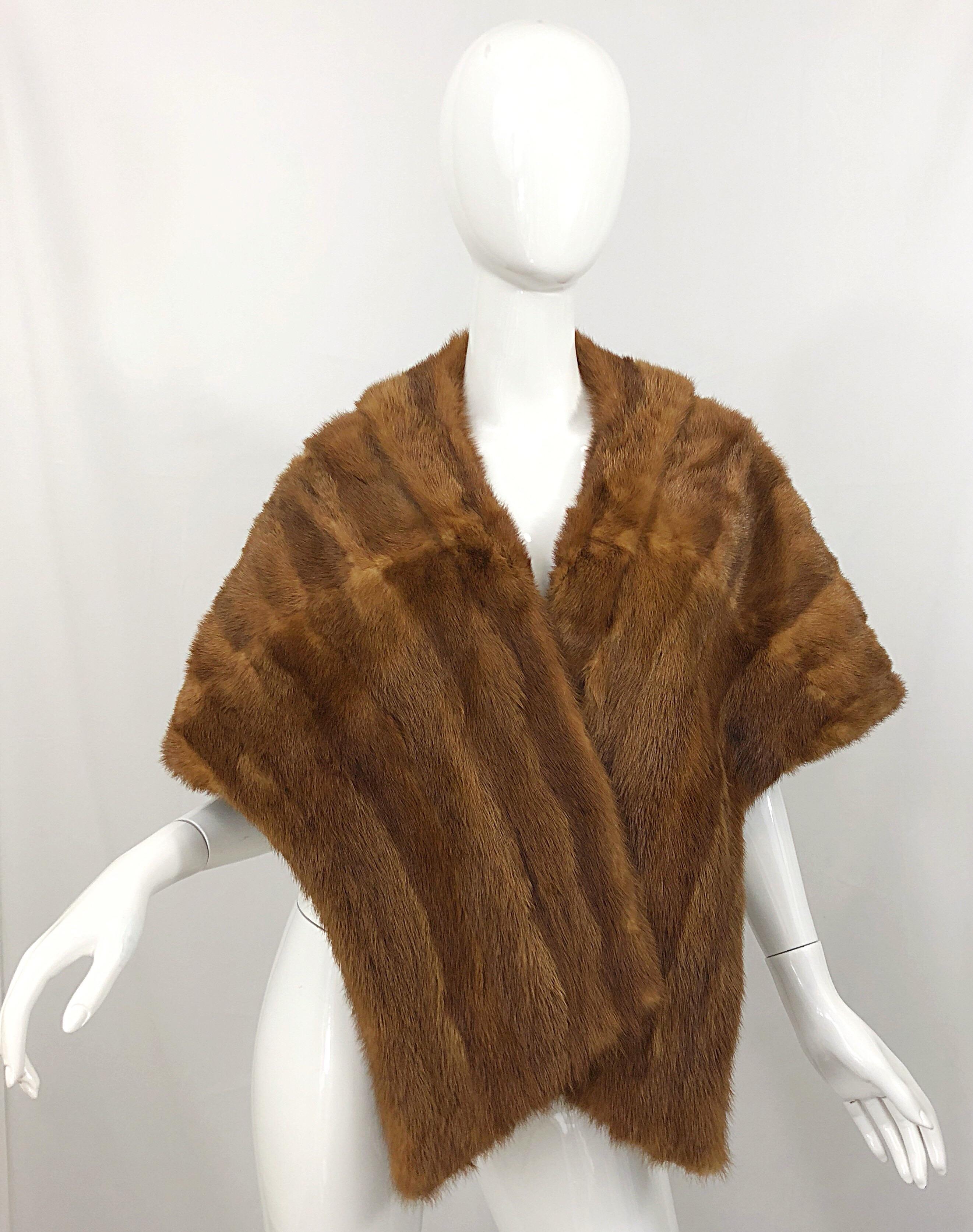 1950s Mink Fur Large Light Brown Pastel Vintage 50s Stole Wrap Cape Scarf For Sale 4