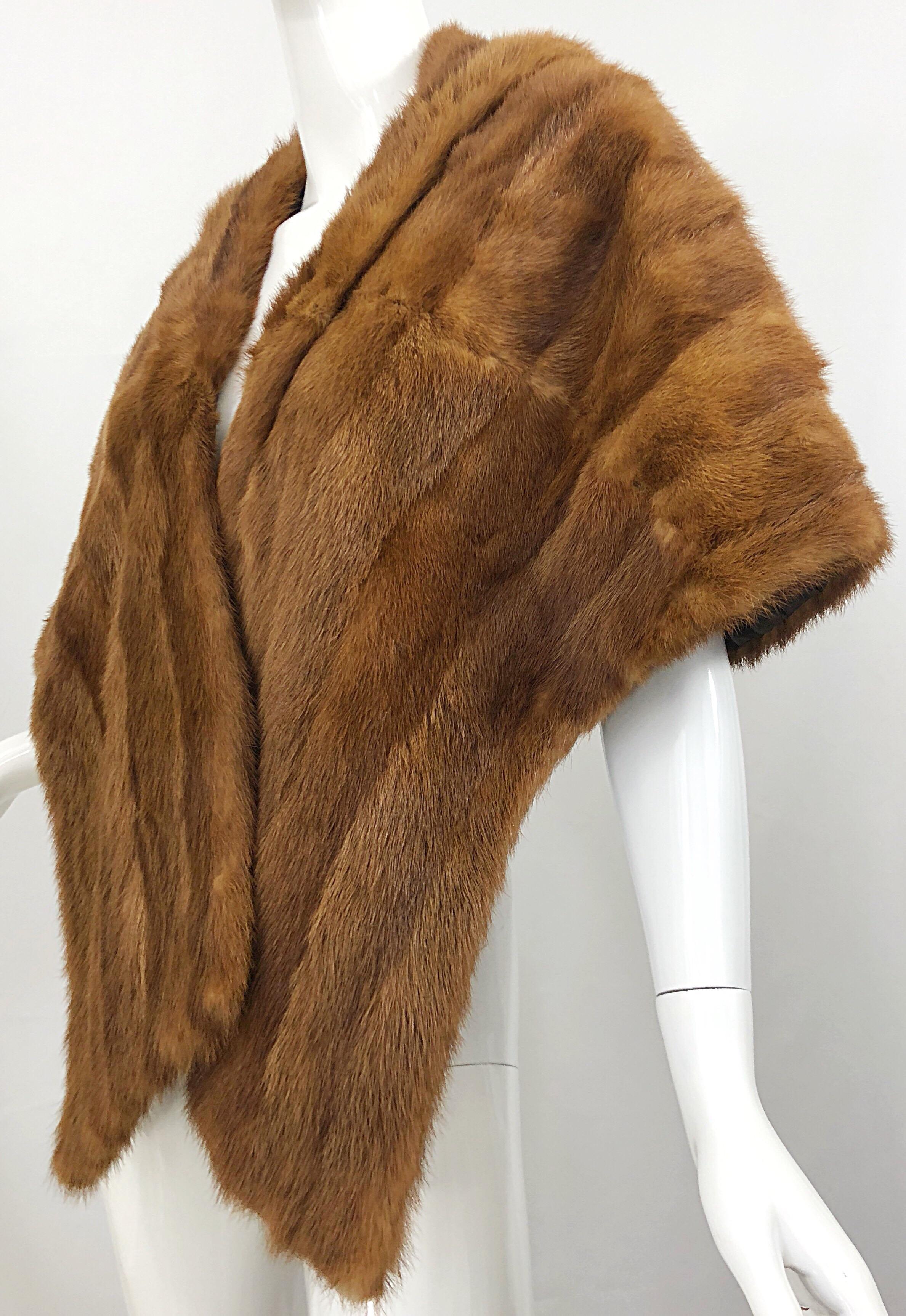 Women's or Men's 1950s Mink Fur Large Light Brown Pastel Vintage 50s Stole Wrap Cape Scarf For Sale