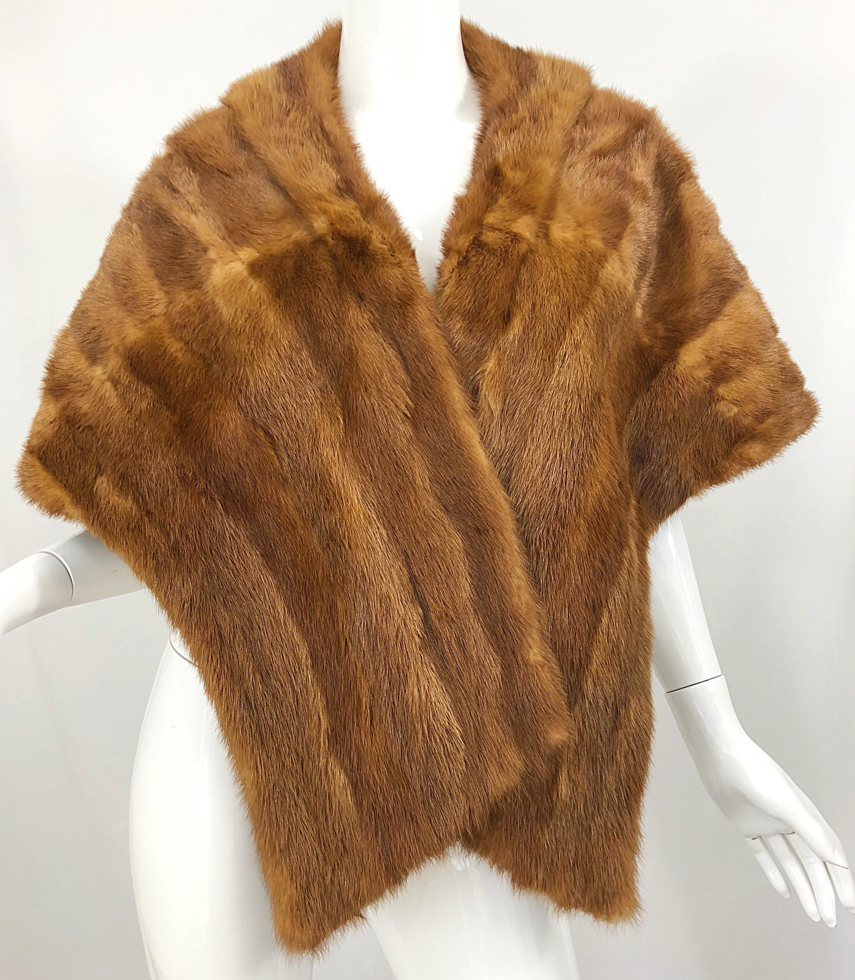 1950s Mink Fur Large Light Brown Pastel Vintage 50s Stole Wrap Cape Scarf For Sale 2