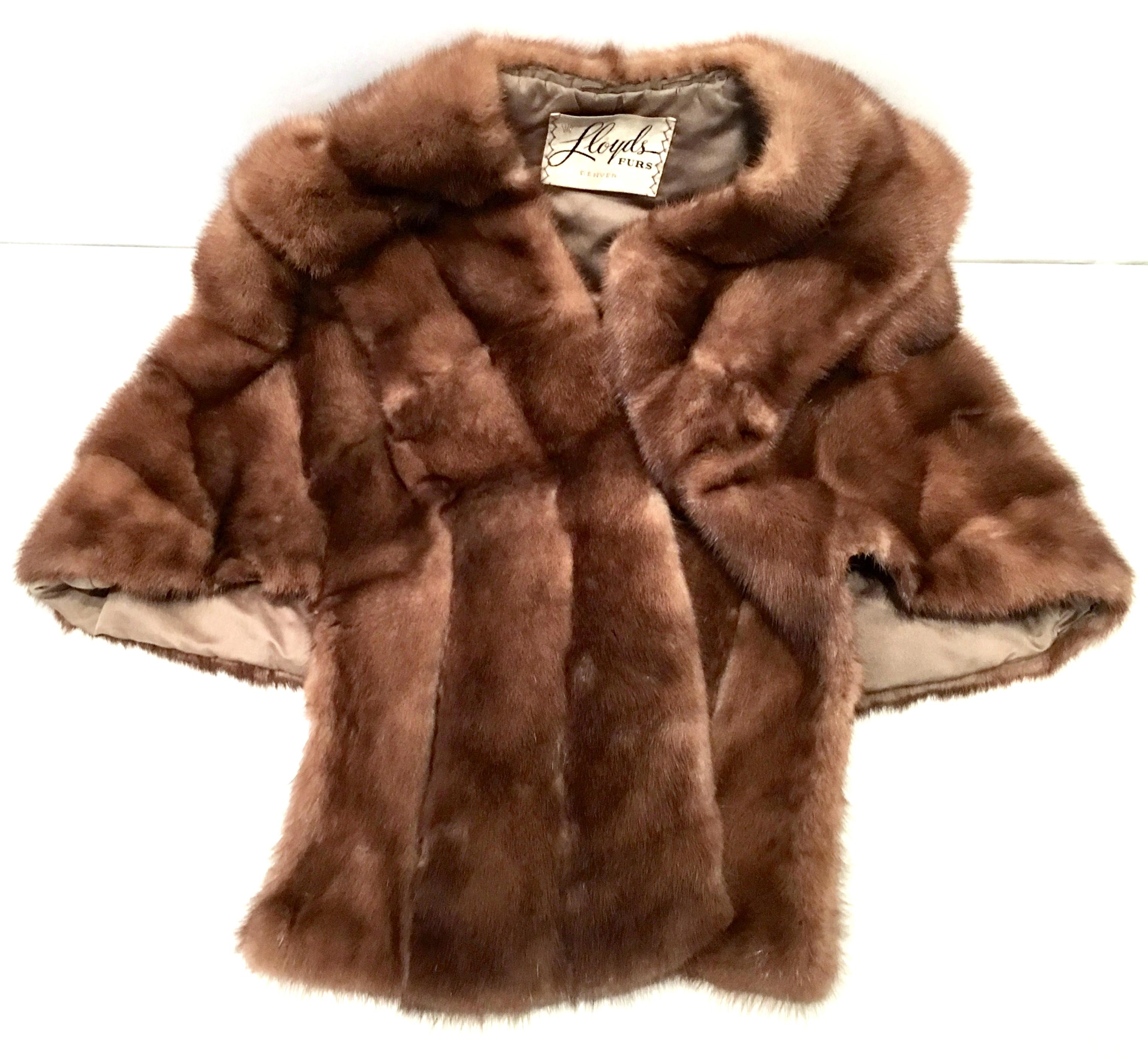 Brown 1950'S Mink Whyskey Dyed Mink Fur Capelet Jacket By, Lloyds Fur-Denver